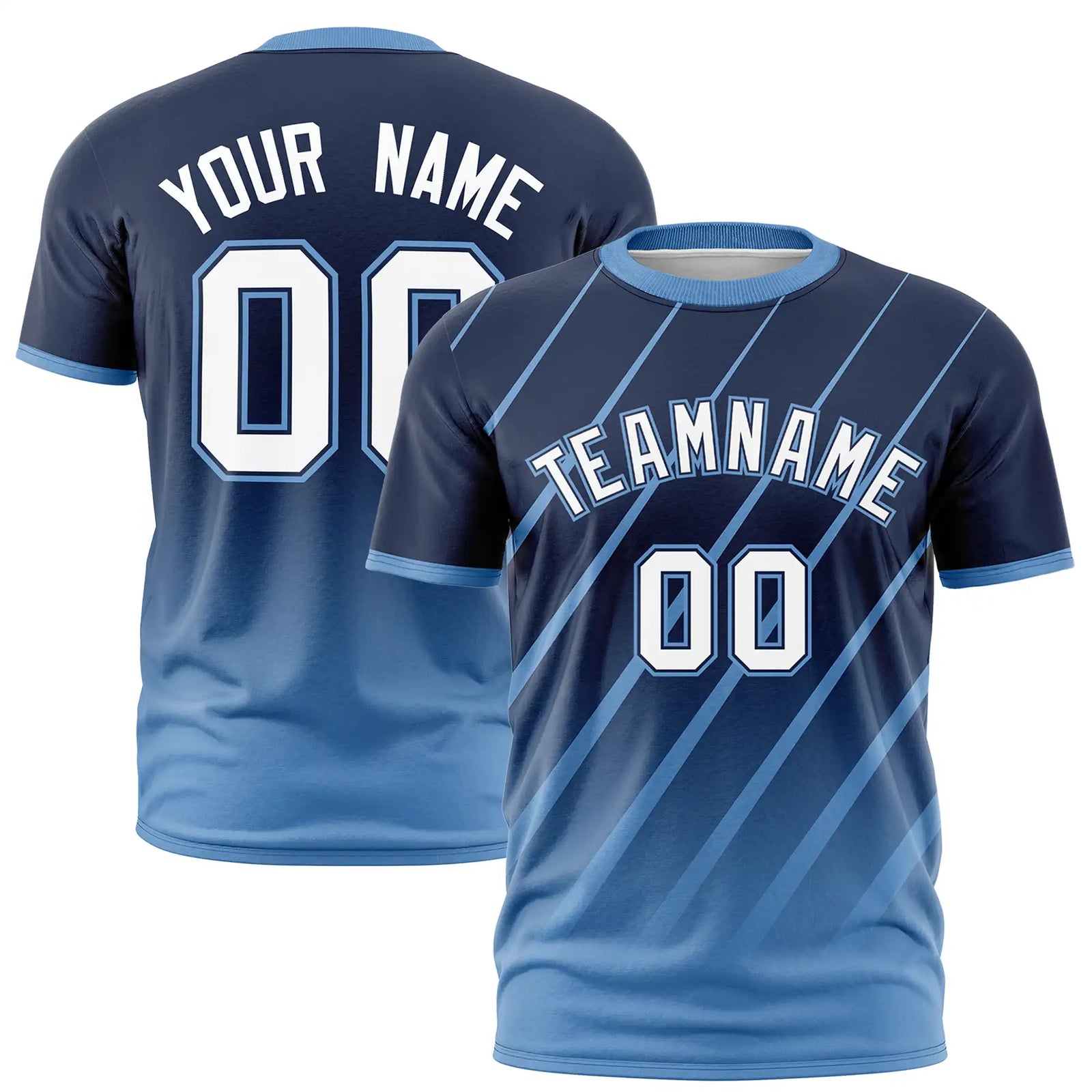 Custom Navy-Light Blue Gradient Fashion Diagonal Stripe Performance T-Shirt