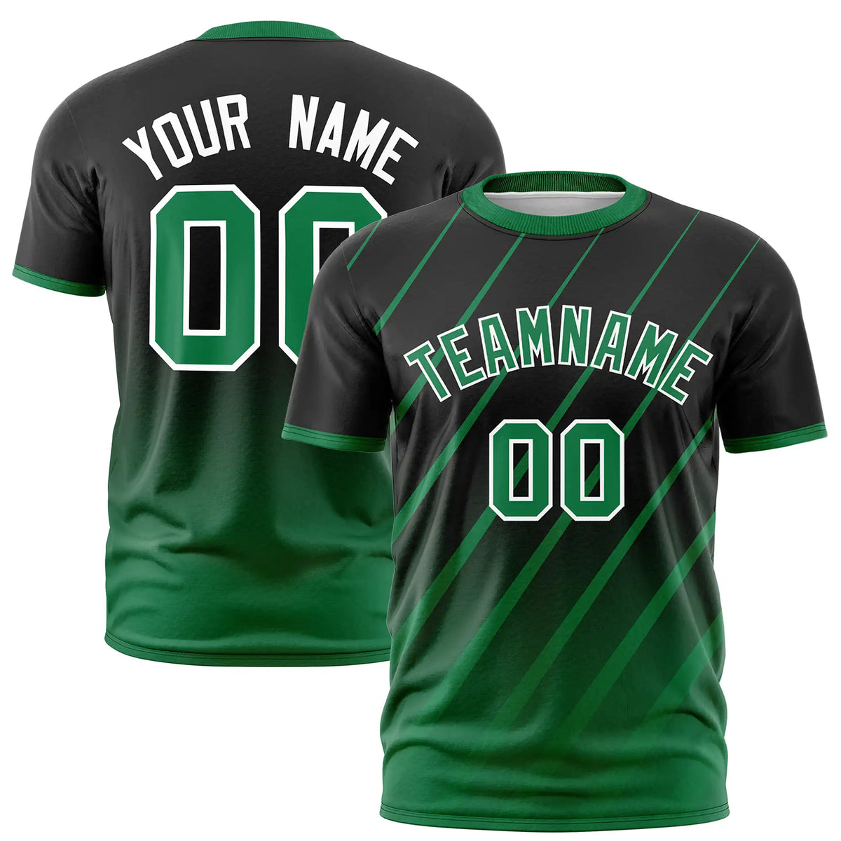 Custom Black-Kelly Green Gradient Fashion Diagonal Stripe Performance T-Shirt