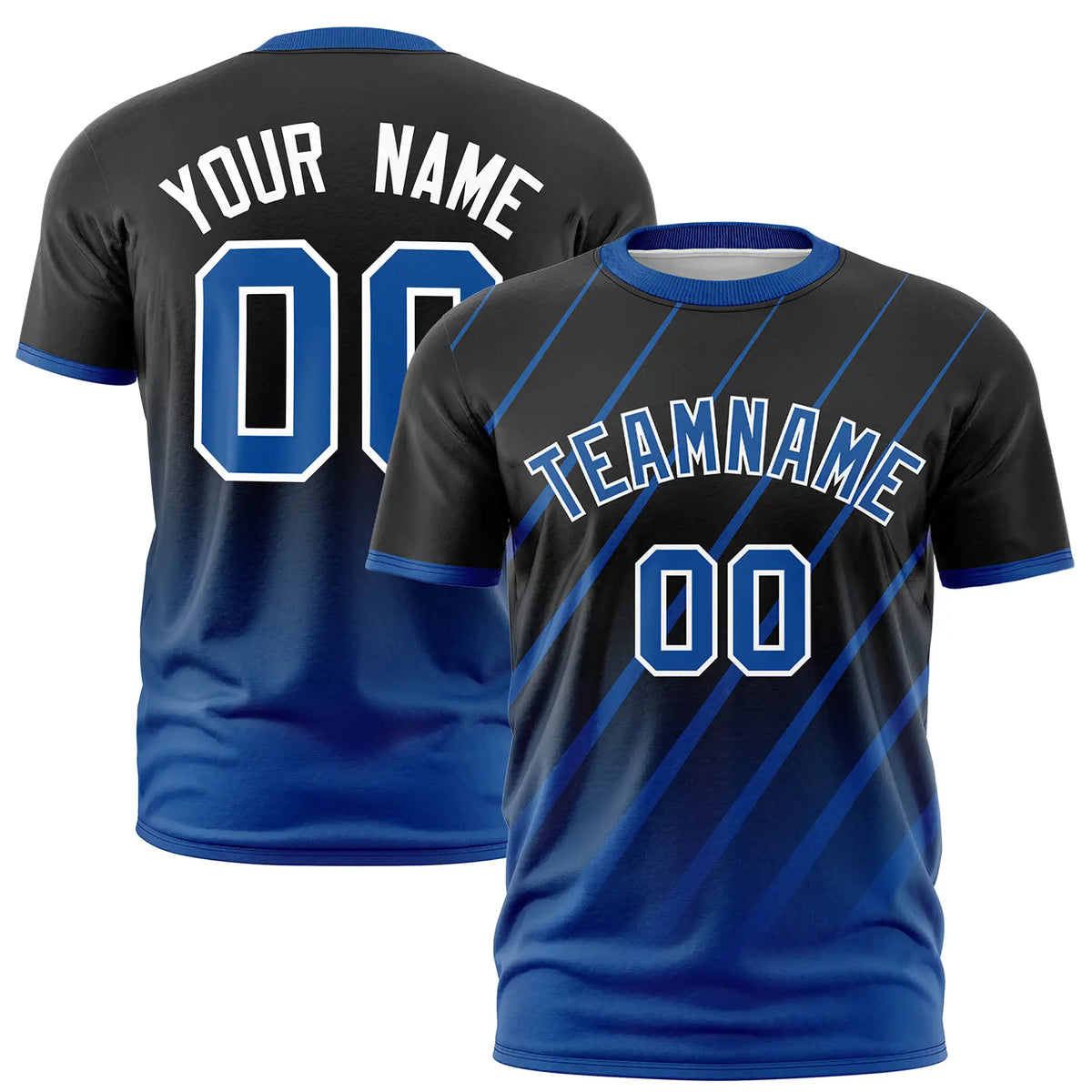 Custom Black-Royal Blue Gradient Fashion Diagonal Stripe Performance T-Shirt