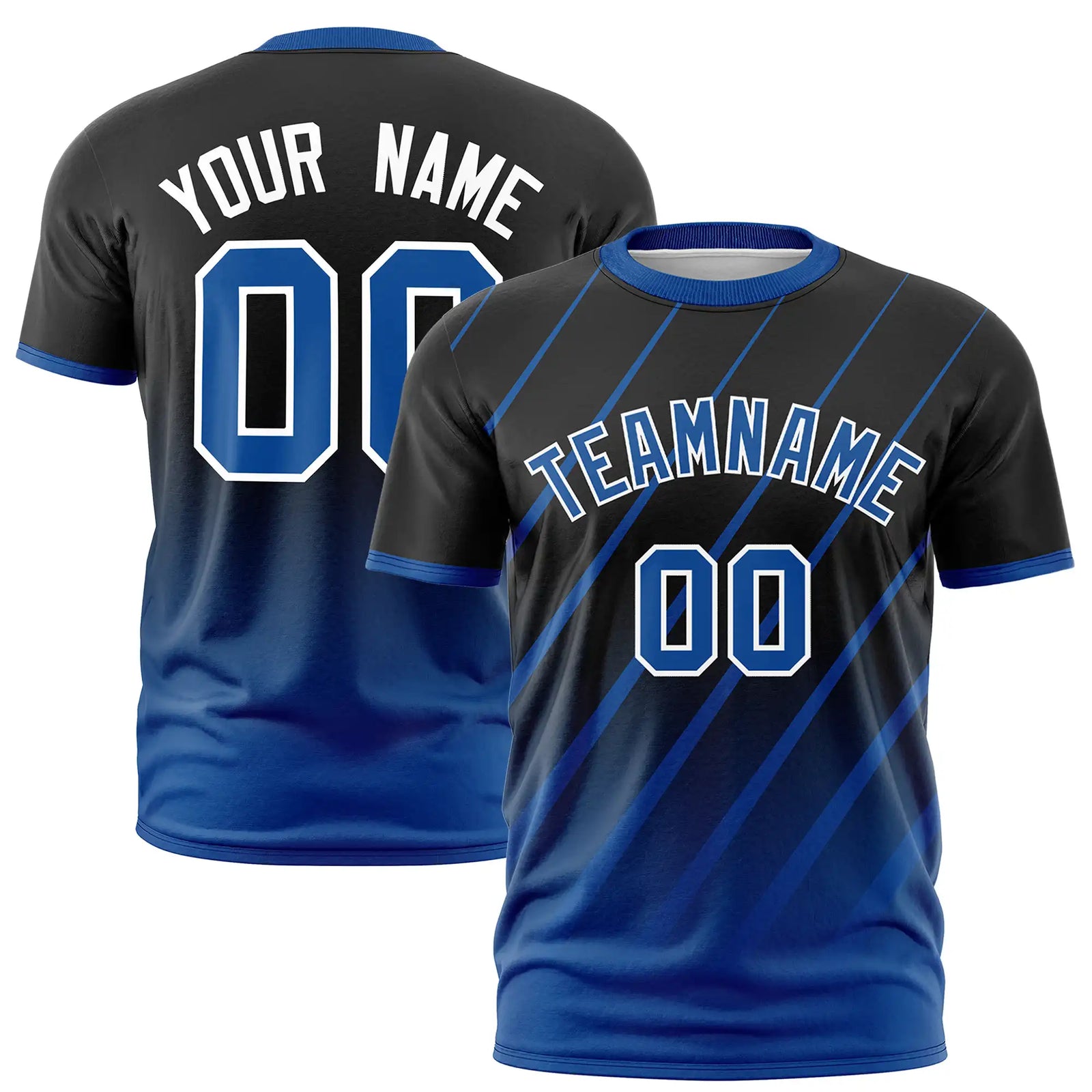Custom Black-Royal Blue Gradient Fashion Diagonal Stripe Performance T-Shirt