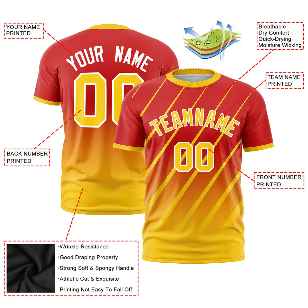 Custom Red-Gold01 Gradient Fashion Diagonal Stripe Performance T-Shirt