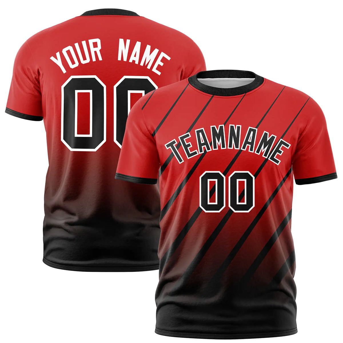 Custom Red-Black Gradient Fashion Diagonal Stripe Performance T-Shirt
