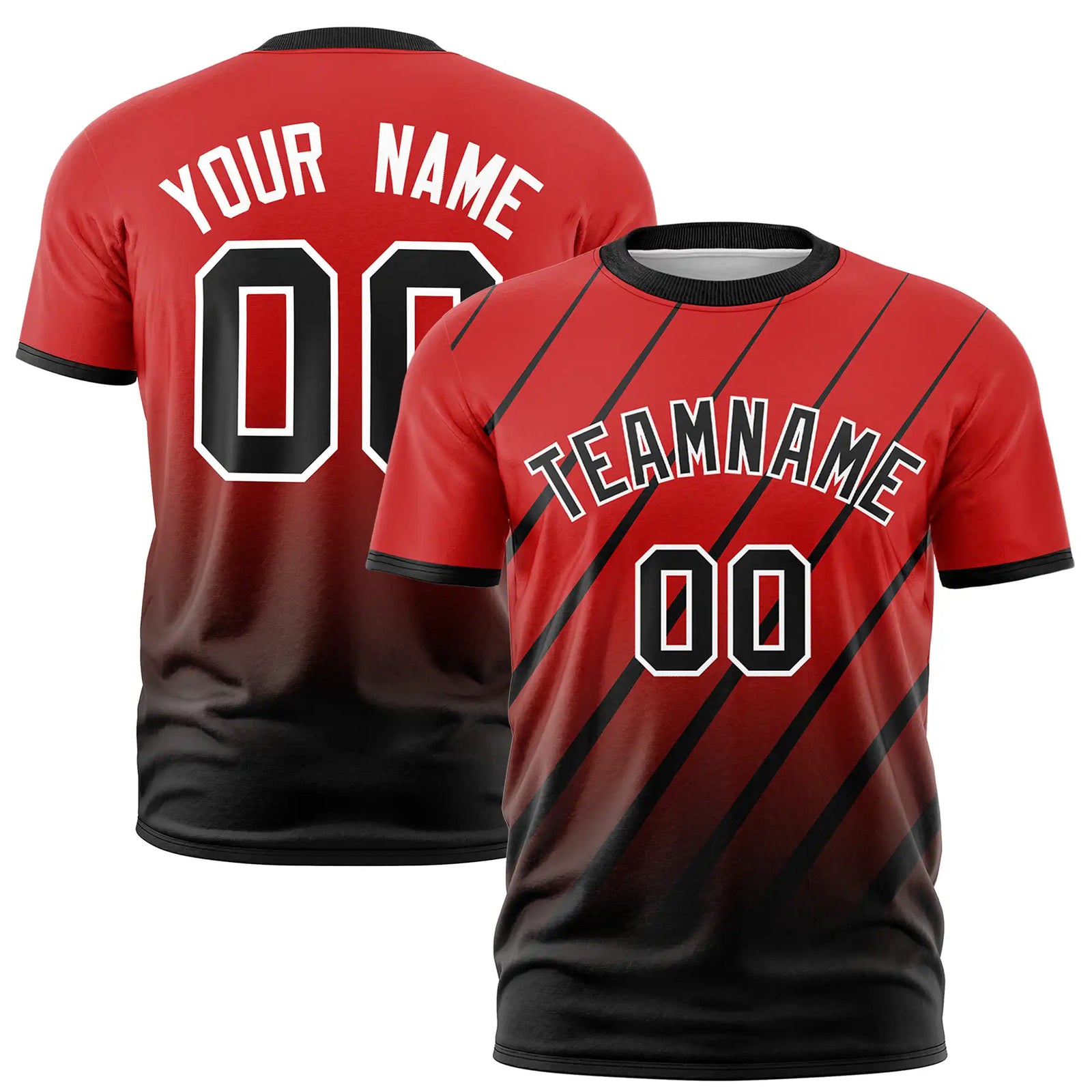 Custom Red-Black Gradient Fashion Diagonal Stripe Performance T-Shirt