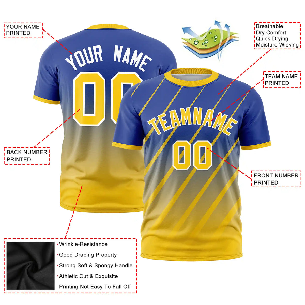 Custom Royal Blue-Gold01 Gradient Fashion Diagonal Stripe Performance T-Shirt