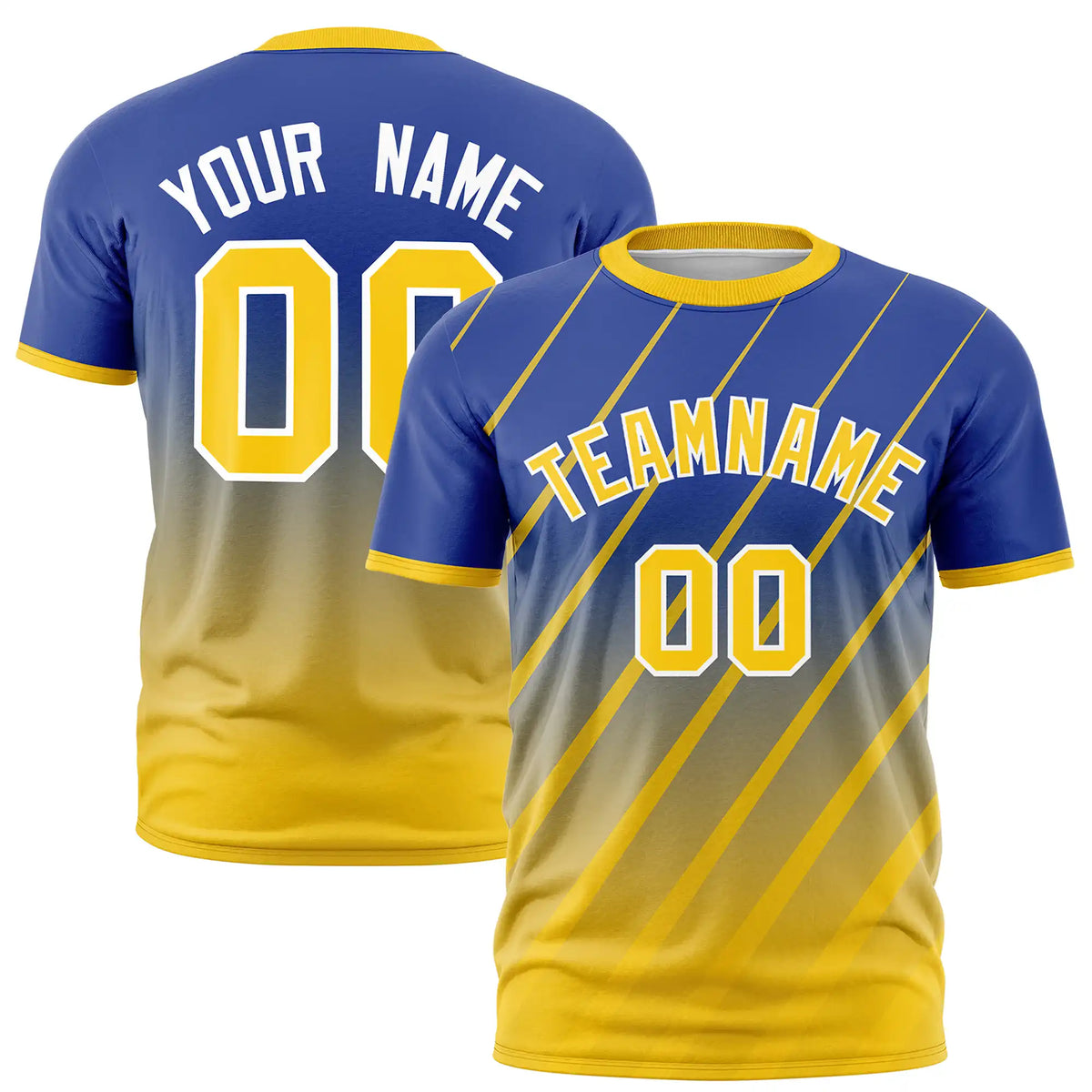 Custom Royal Blue-Gold01 Gradient Fashion Diagonal Stripe Performance T-Shirt