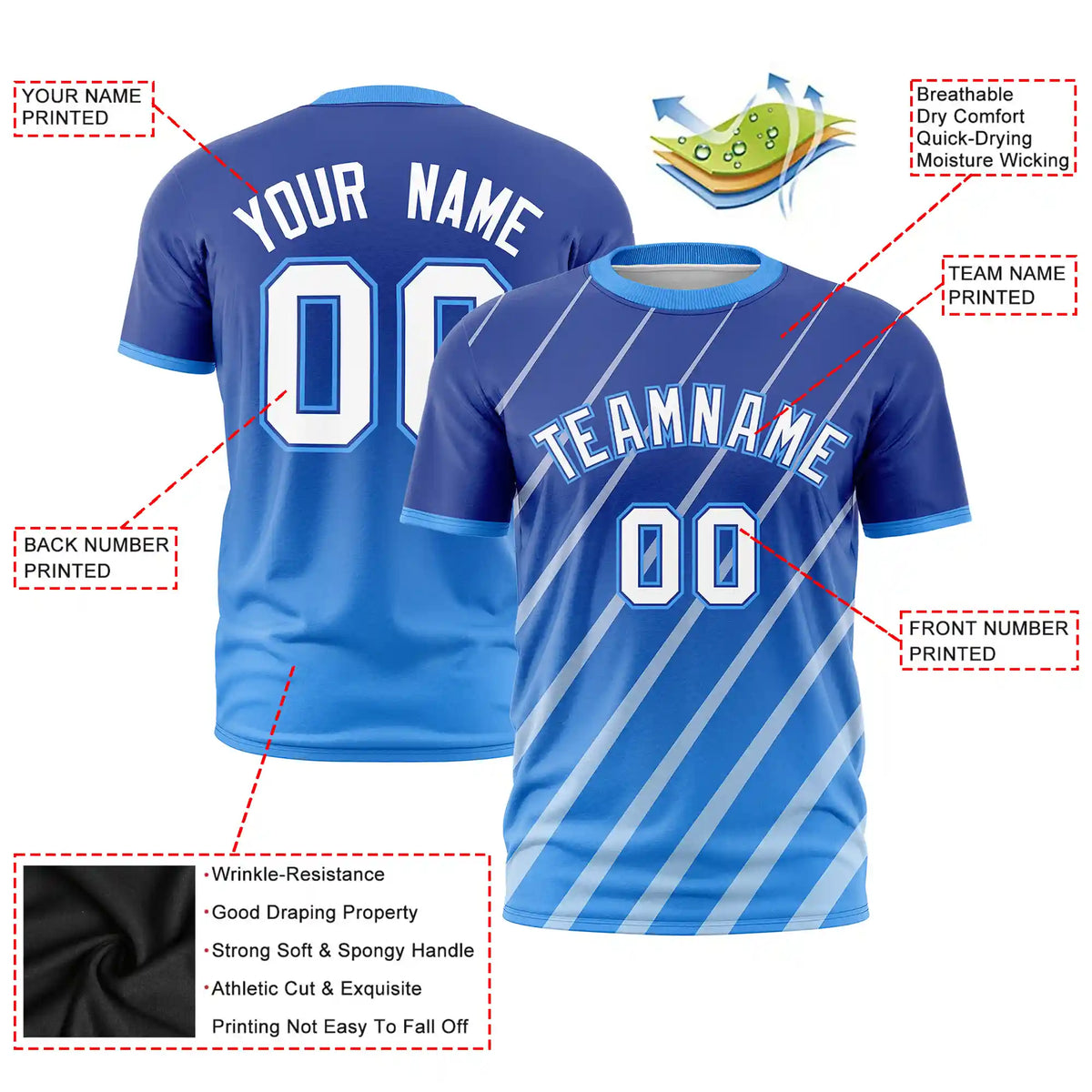 Custom Royal Blue-White Gradient Fashion Diagonal Stripe Performance T-Shirt
