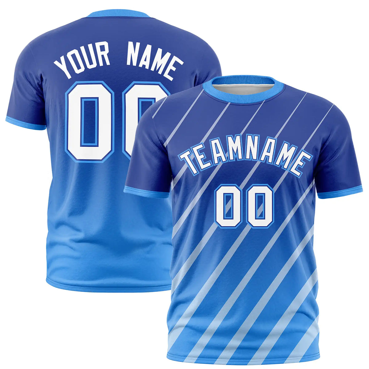 Custom Royal Blue-White Gradient Fashion Diagonal Stripe Performance T-Shirt