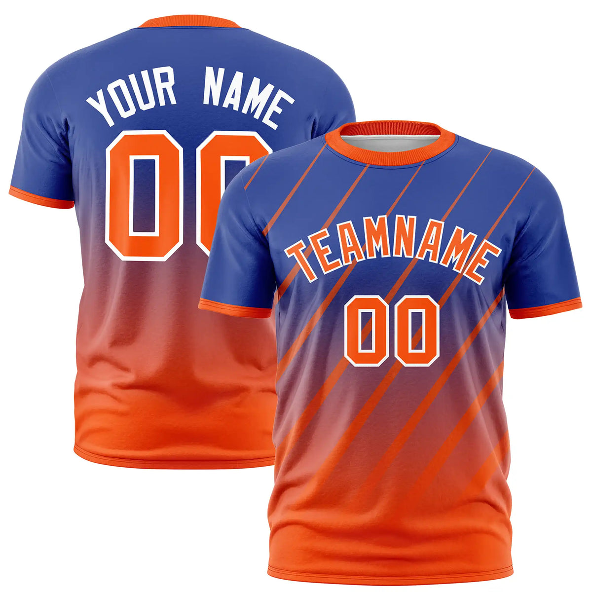 Custom Royal Blue-Orange Gradient Fashion Diagonal Stripe Performance T-Shirt