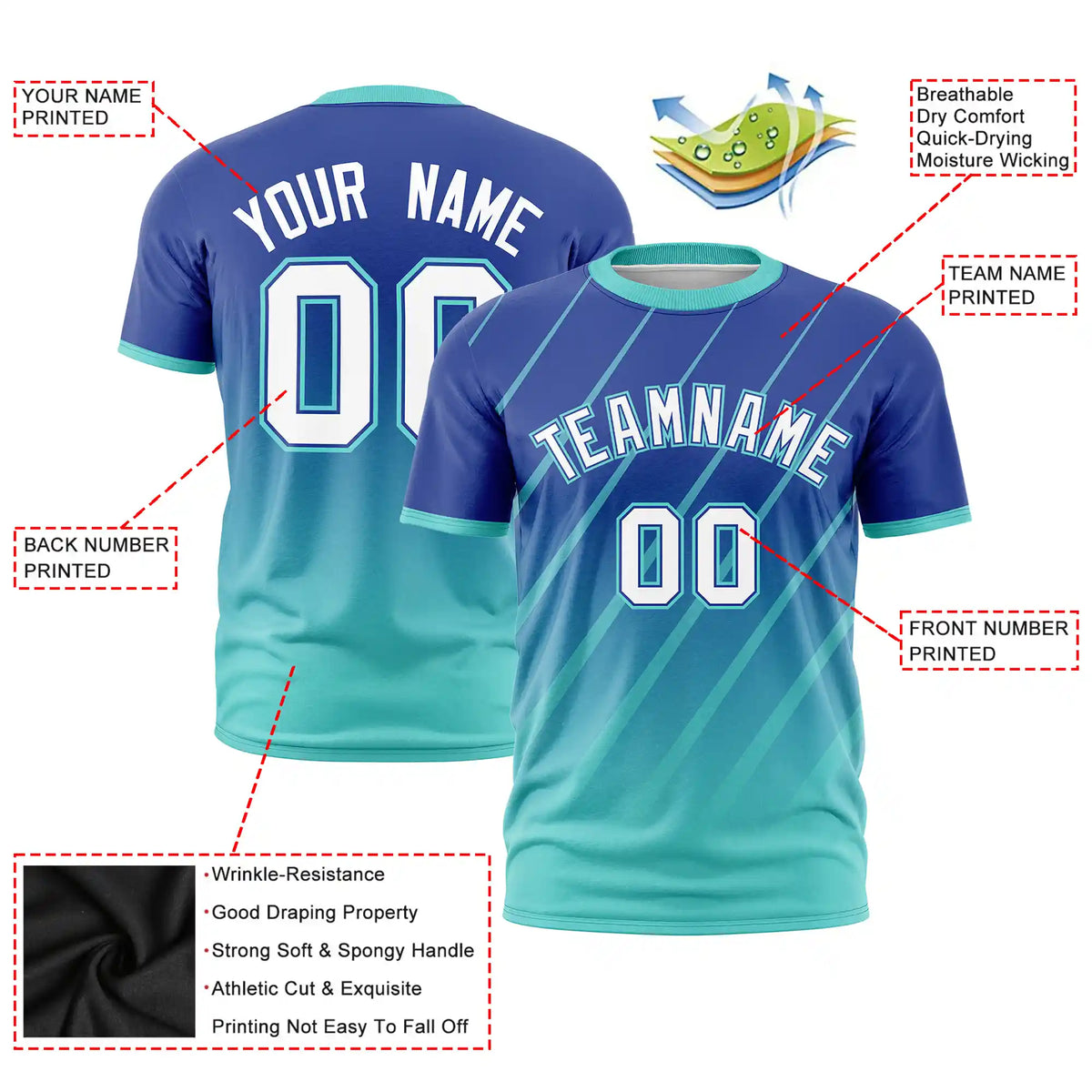 Custom Royal Blue-Bright Green Gradient Fashion Diagonal Stripe Performance T-Shirt