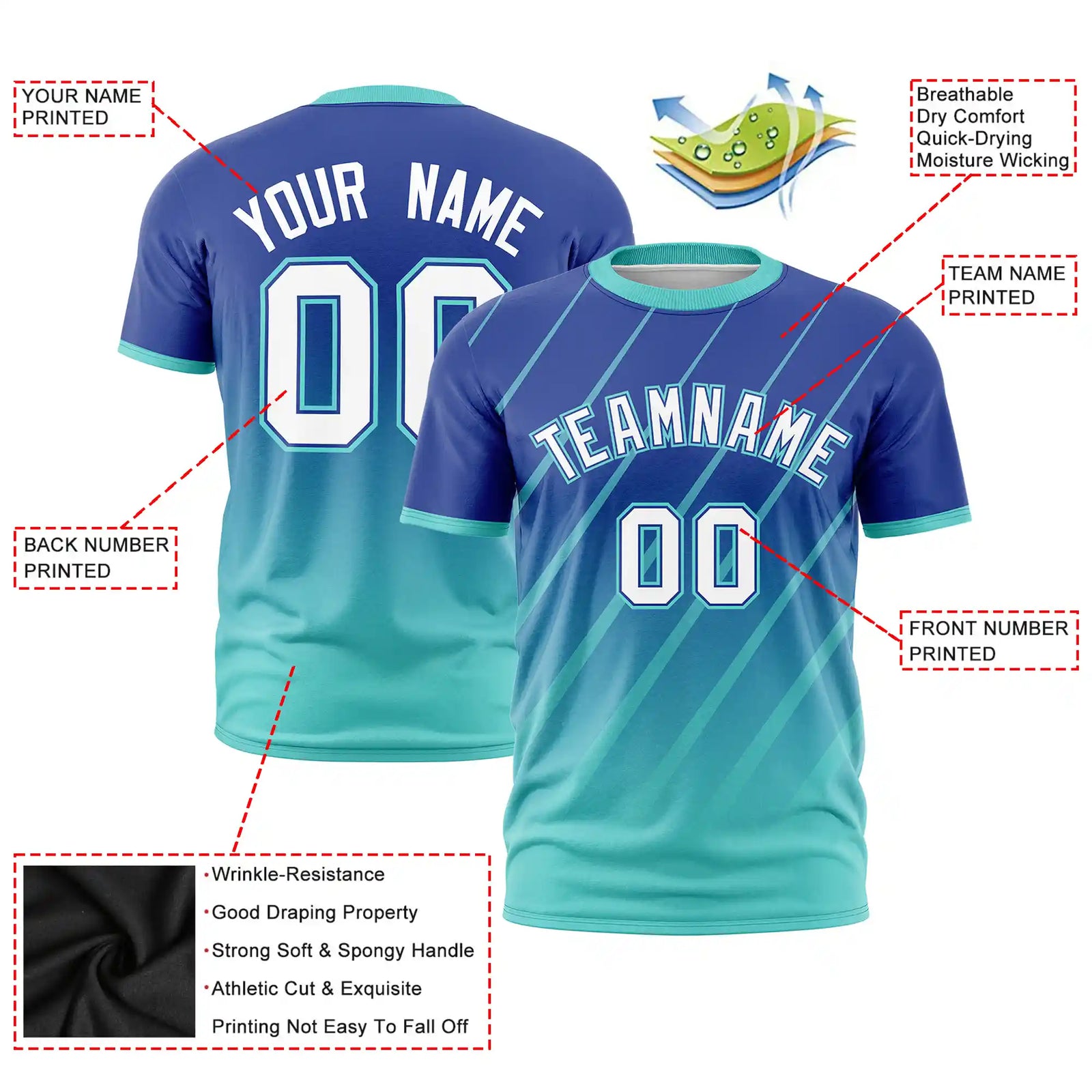 Custom Royal Blue-Bright Green Gradient Fashion Diagonal Stripe Performance T-Shirt