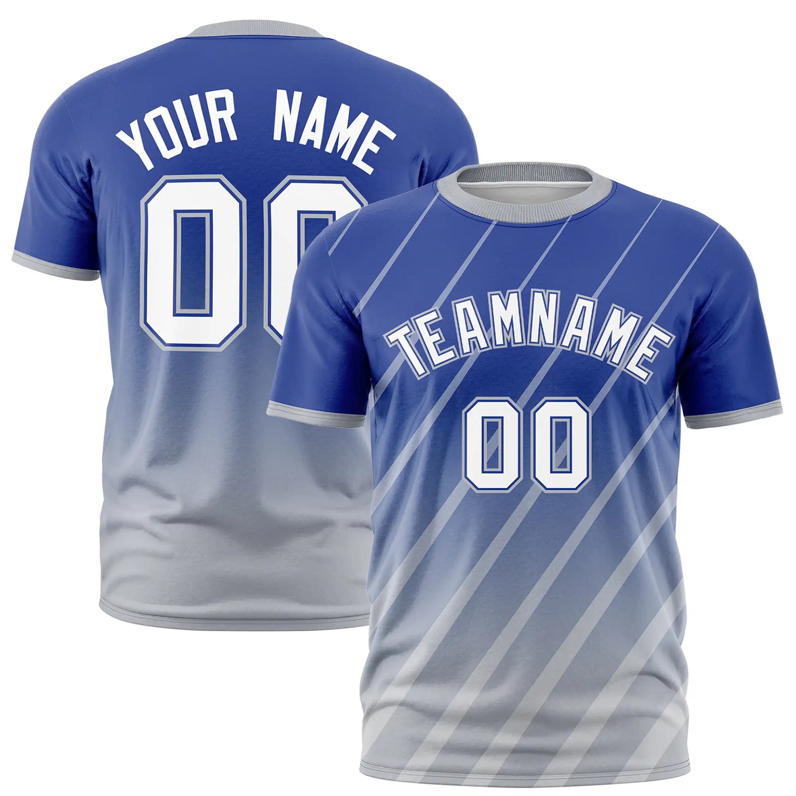 Custom Royal Blue-Gray Gradient Fashion Diagonal Stripe Performance T-Shirt