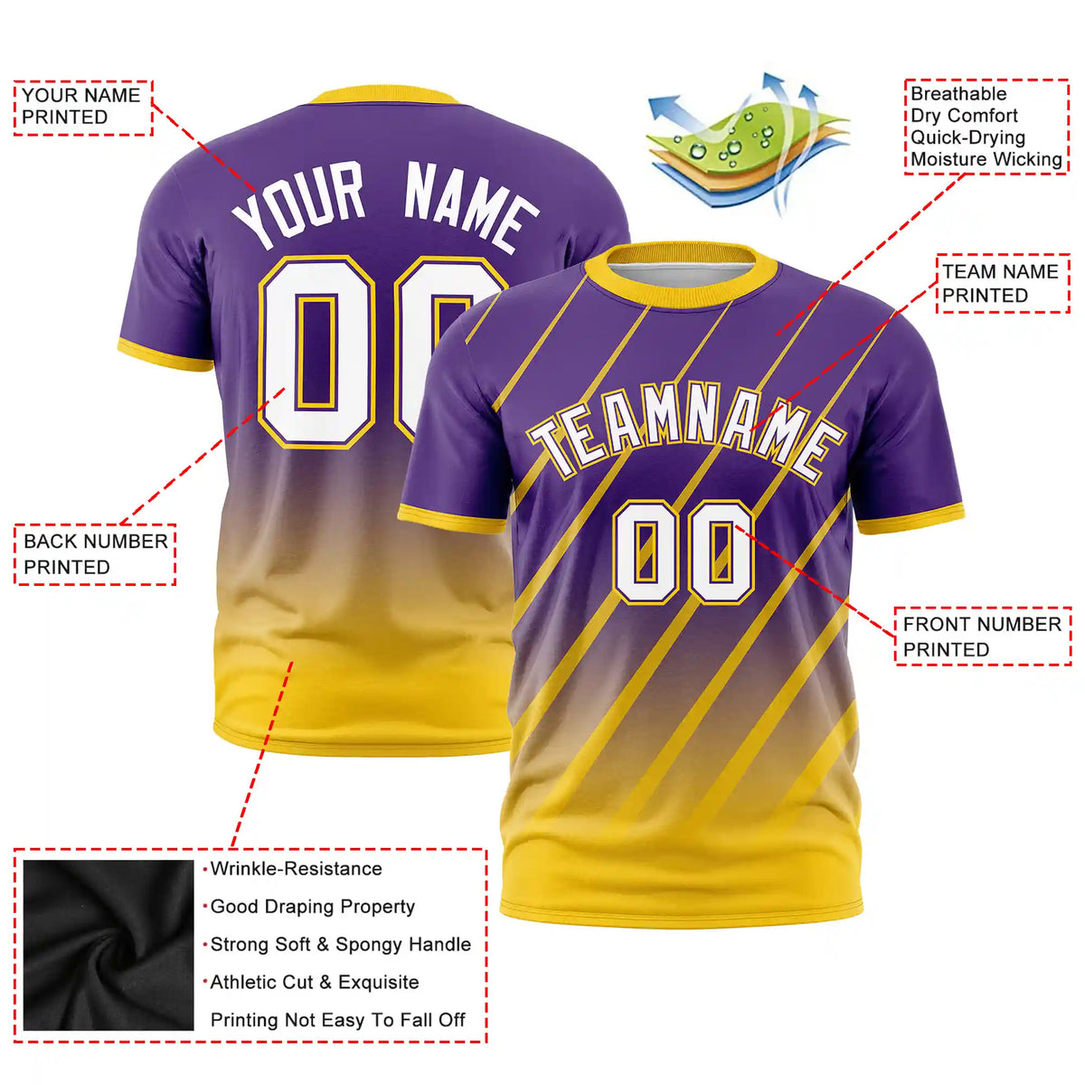 Custom Purple-Gold01 Gradient Fashion Diagonal Stripe Performance T-Shirt