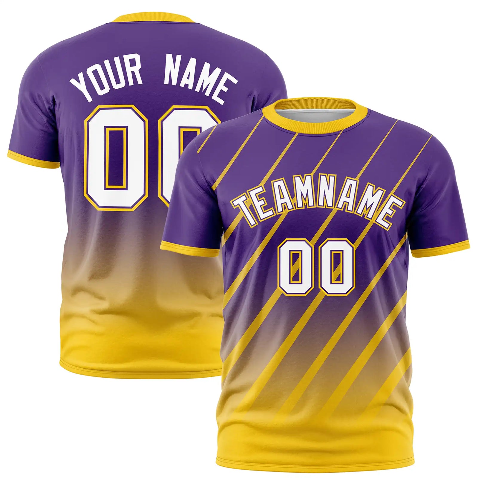 Custom Purple-Gold01 Gradient Fashion Diagonal Stripe Performance T-Shirt