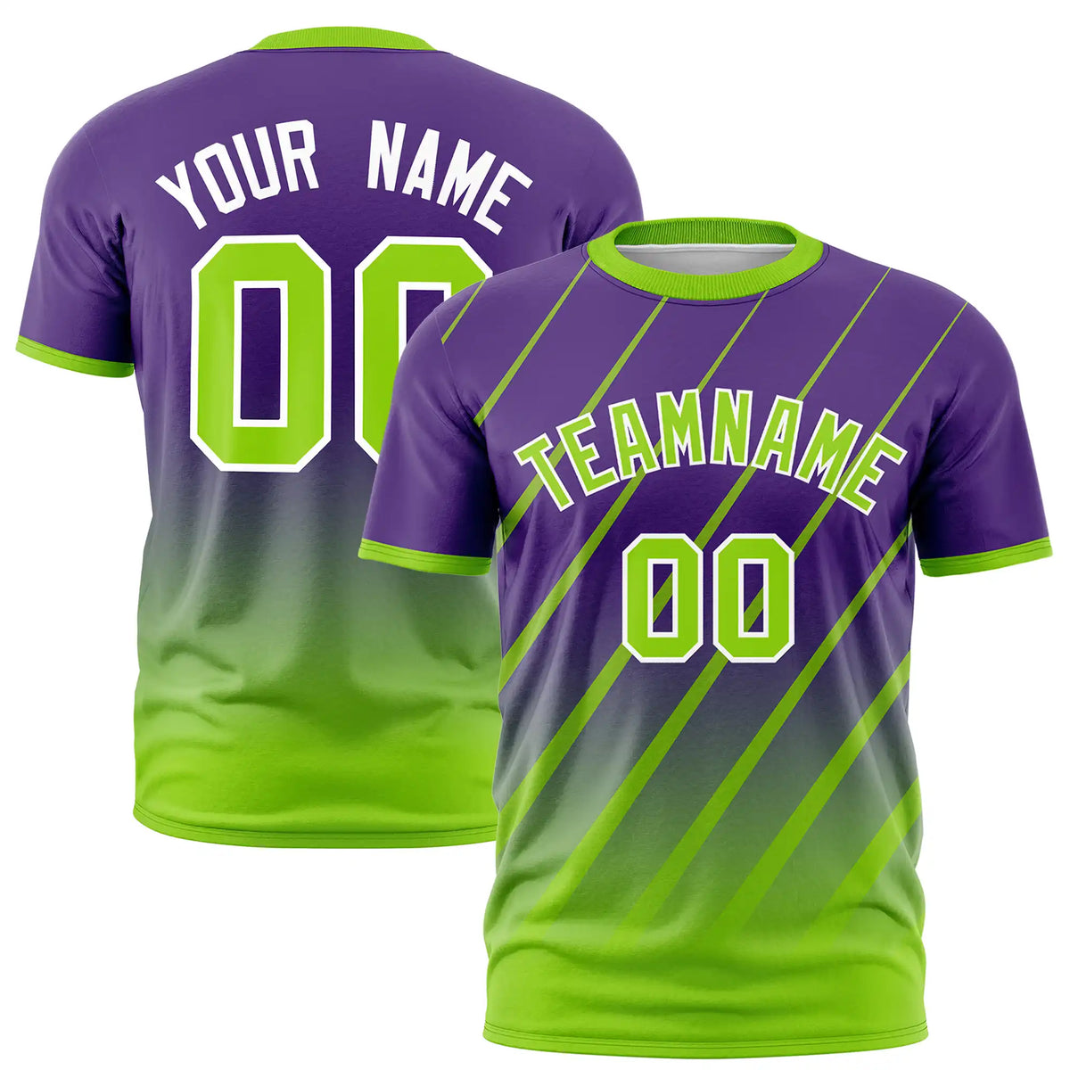 Custom Purple-Neon Green Gradient Fashion Diagonal Stripe Performance T-Shirt