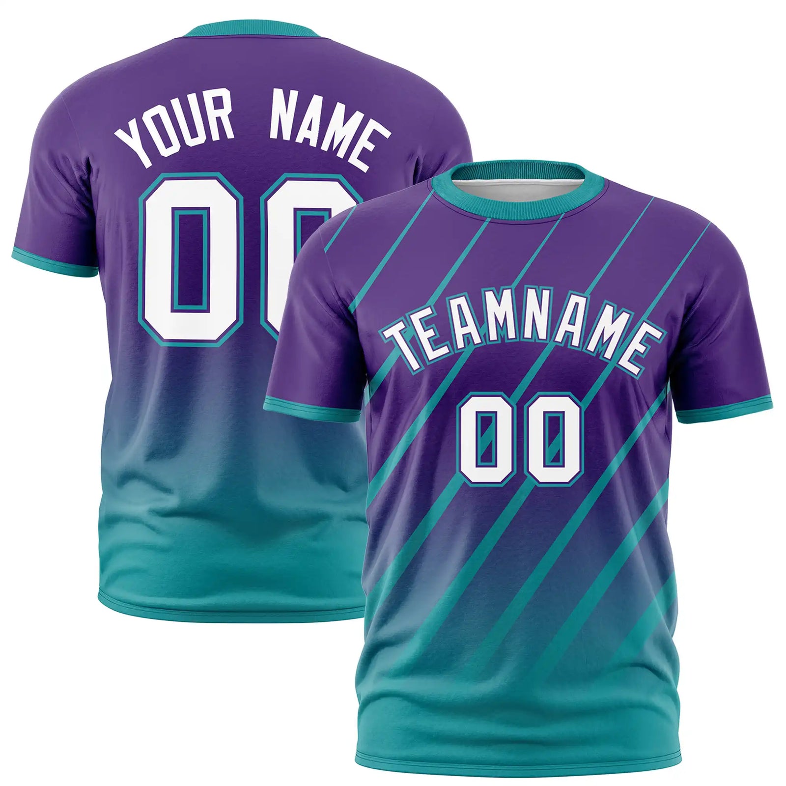 Custom Purple-Aqua Gradient Fashion Diagonal Stripe Performance T-Shirt