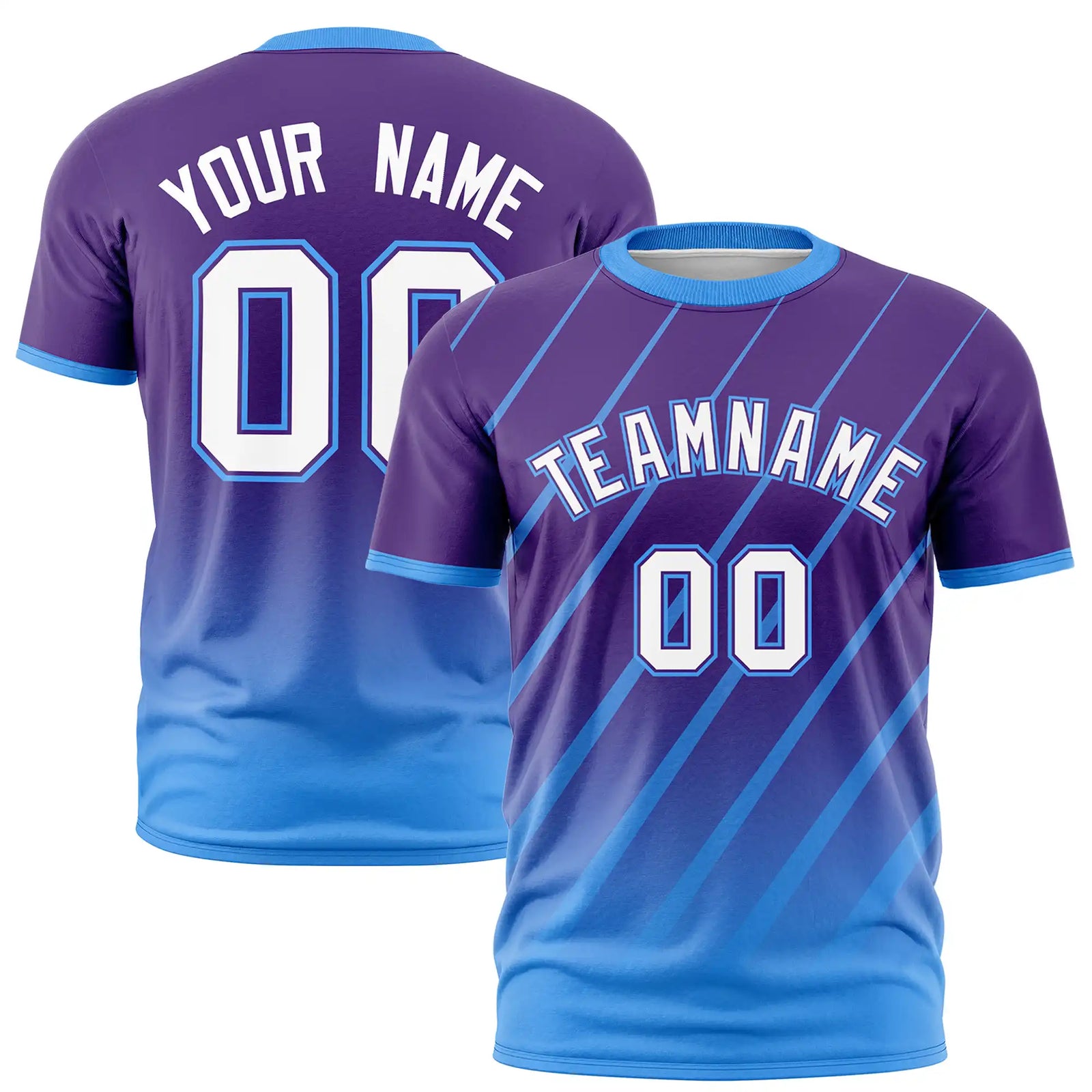 Custom Purple-Powder Blue Gradient Fashion Diagonal Stripe Performance T-Shirt