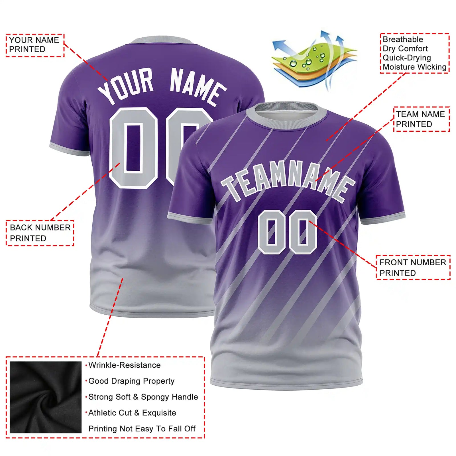 Custom Purple-Gray Gradient Fashion Diagonal Stripe Performance T-Shirt
