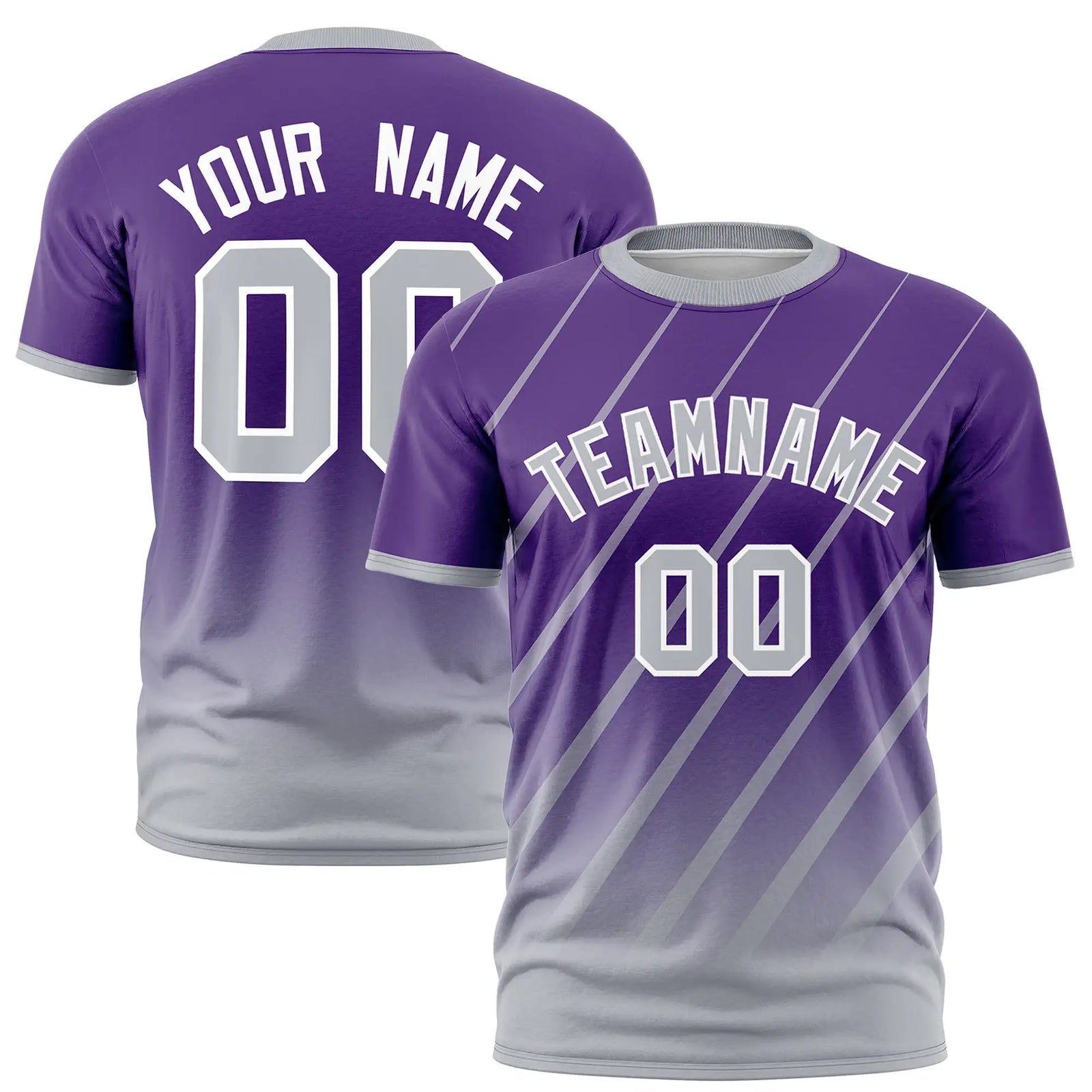 Custom Purple-Gray Gradient Fashion Diagonal Stripe Performance T-Shirt