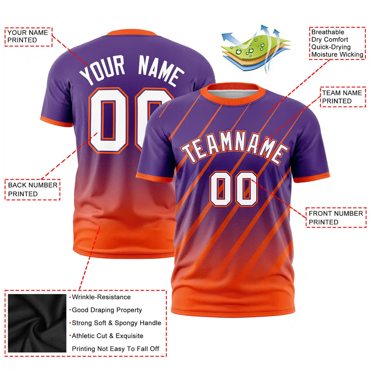 Custom Purple-Orange Gradient Fashion Diagonal Stripe Performance T-Shirt