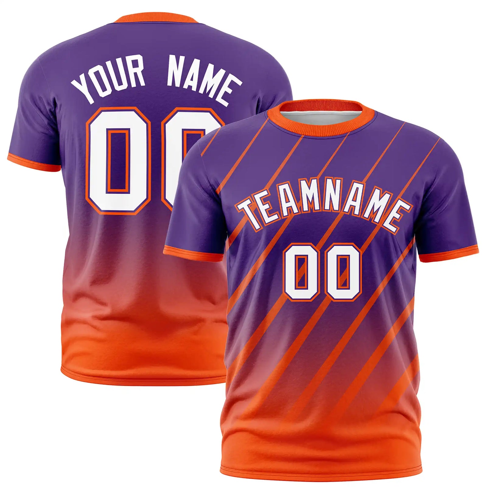 Custom Purple-Orange Gradient Fashion Diagonal Stripe Performance T-Shirt