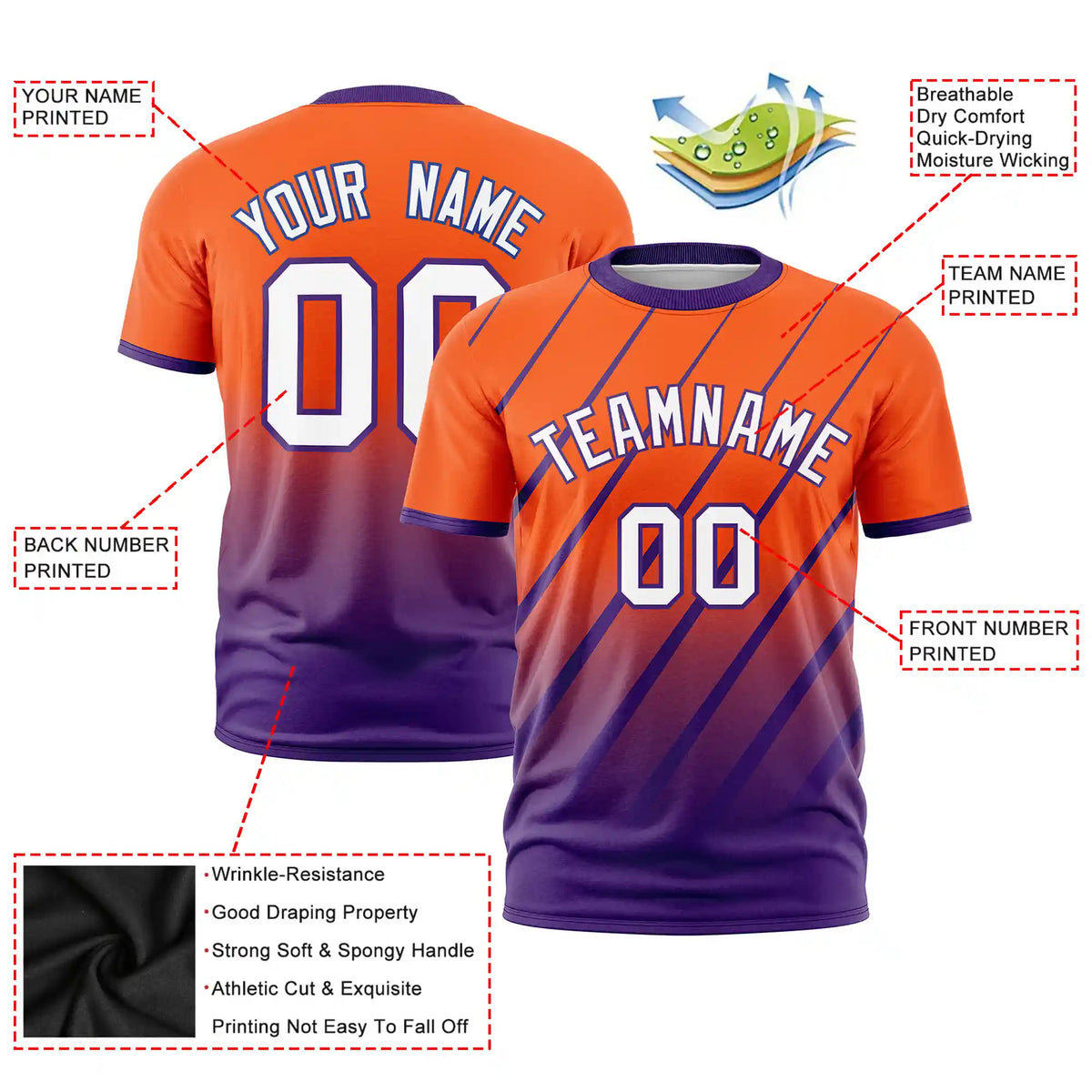 Custom Orange-Purple Gradient Fashion Diagonal Stripe Performance T-Shirt