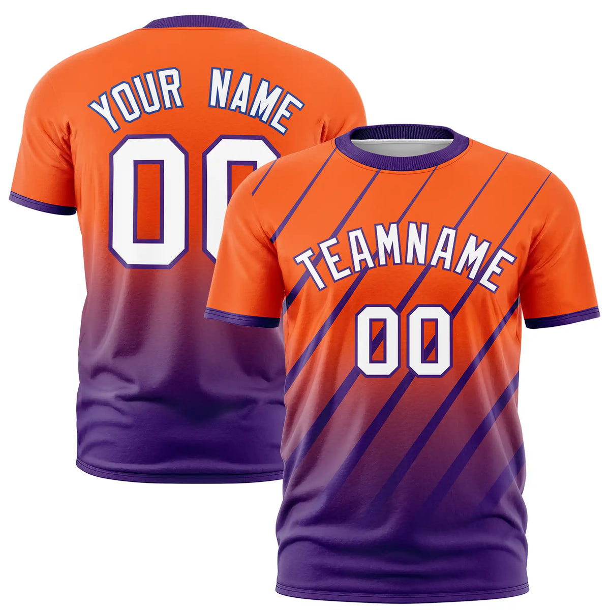 Custom Orange-Purple Gradient Fashion Diagonal Stripe Performance T-Shirt