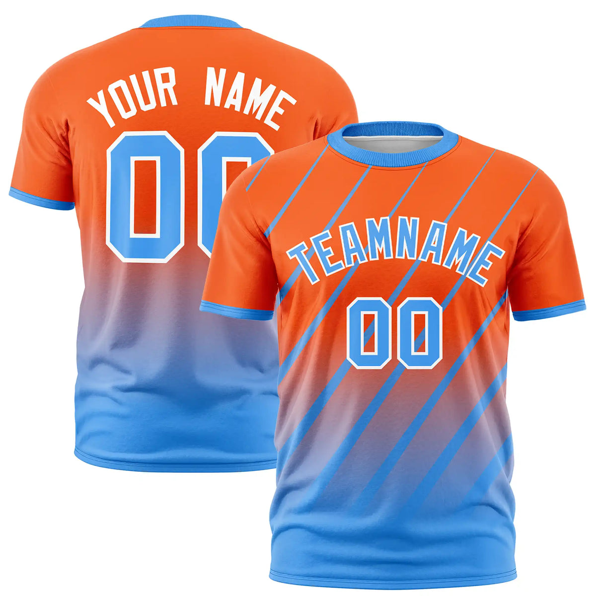 Custom Orange-Powder Blue Gradient Fashion Diagonal Stripe Performance T-Shirt