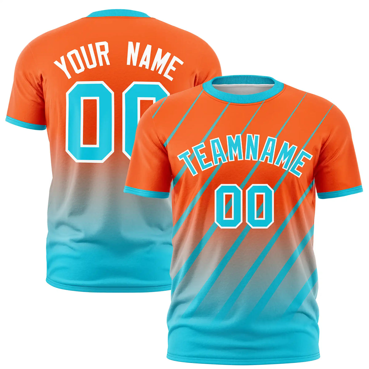 Custom Orange-Sky Blue Gradient Fashion Diagonal Stripe Performance T-Shirt