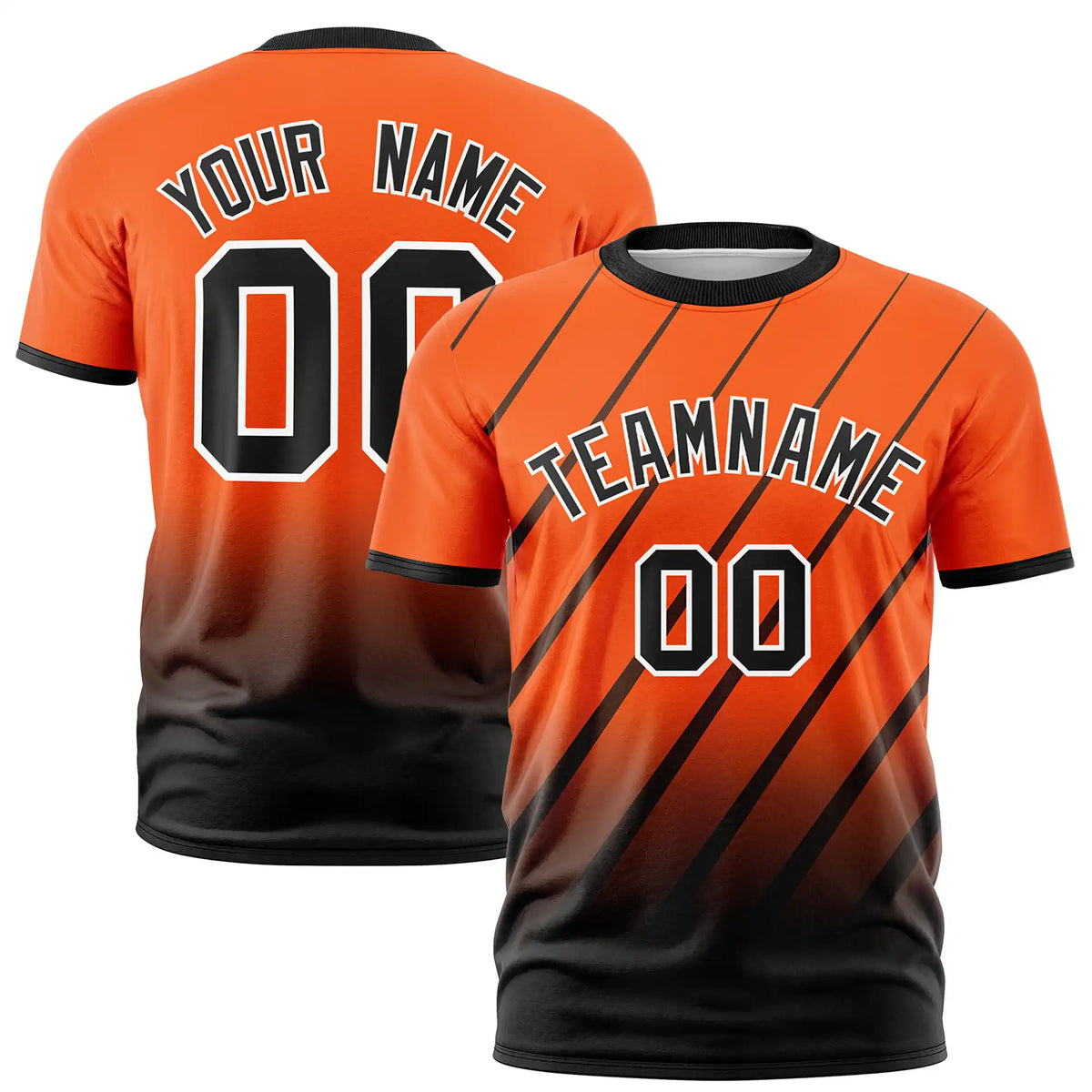 Custom Orange-Black Gradient Fashion Diagonal Stripe Performance T-Shirt