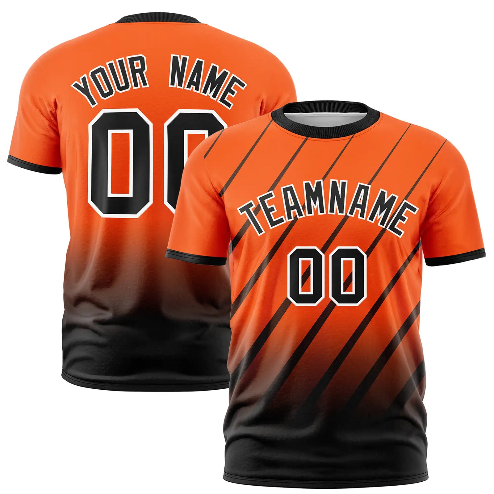 Custom Orange-Black Gradient Fashion Diagonal Stripe Performance T-Shirt