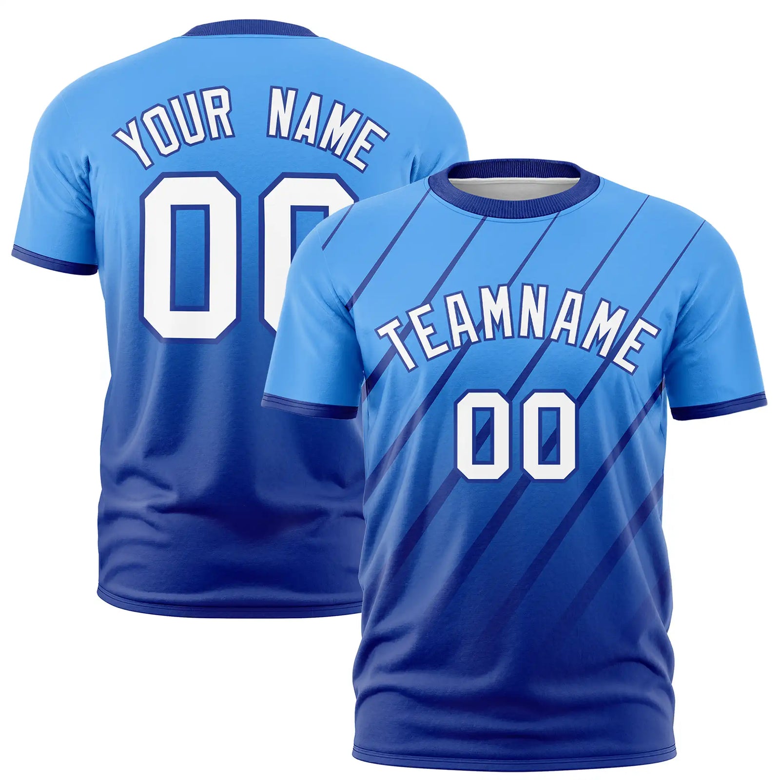Custom Powder Blue-Royal Blue Gradient Fashion Diagonal Stripe Performance T-Shirt