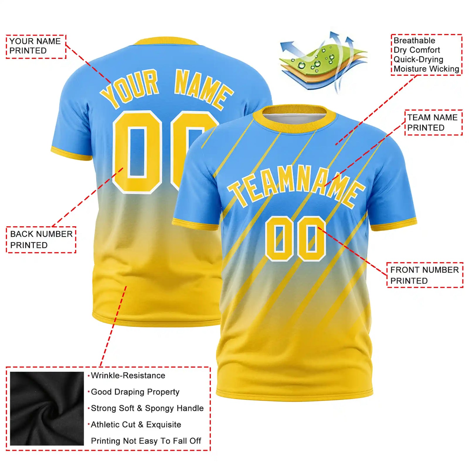 Custom Powder Blue-Gold01 Gradient Fashion Diagonal Stripe Performance T-Shirt