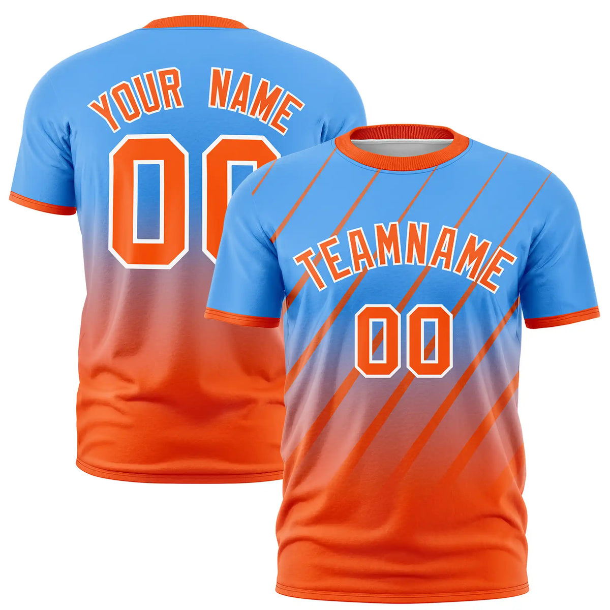 Custom Powder Blue-Orange Gradient Fashion Diagonal Stripe Performance T-Shirt