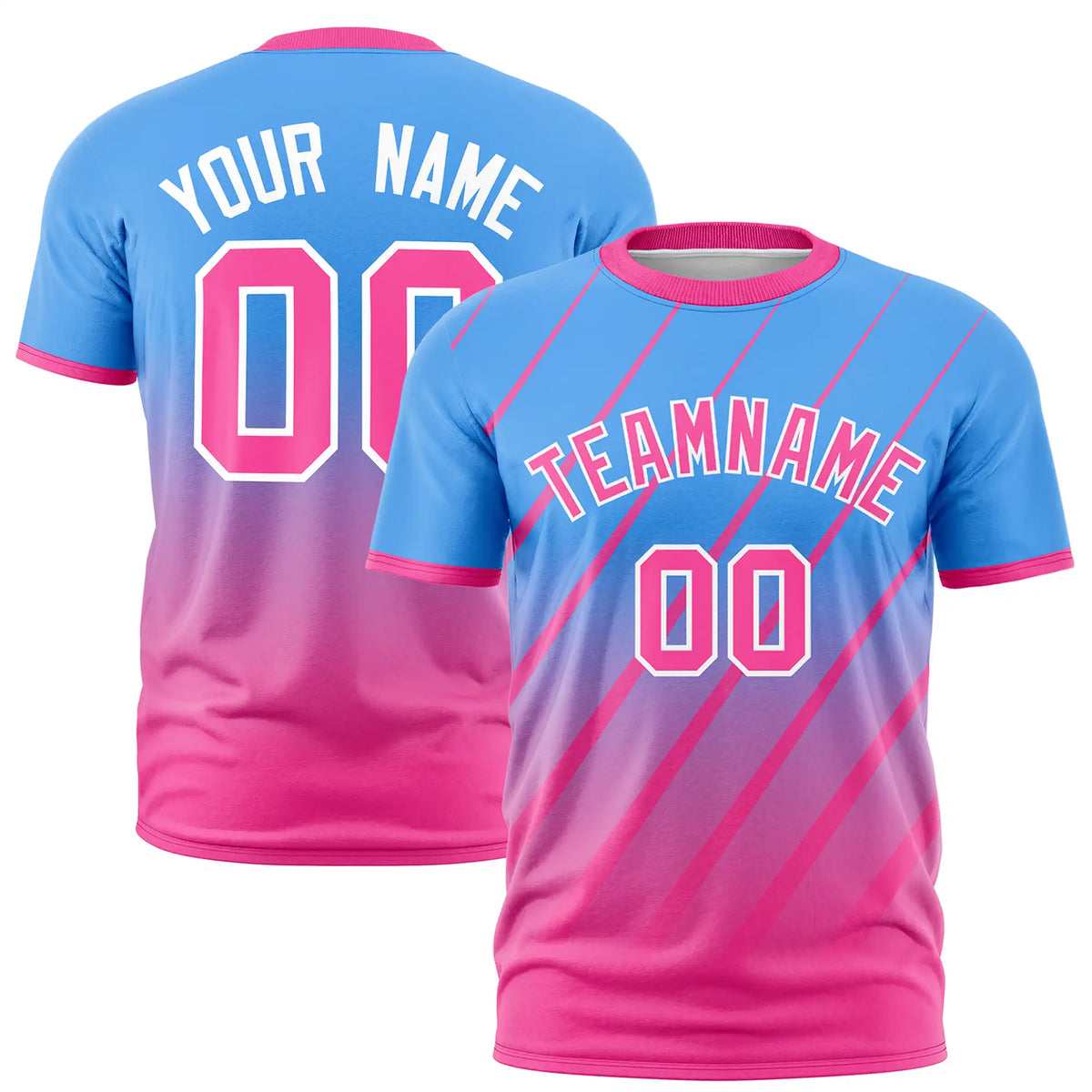 Custom Powder Blue-Pink Gradient Fashion Diagonal Stripe Performance T-Shirt