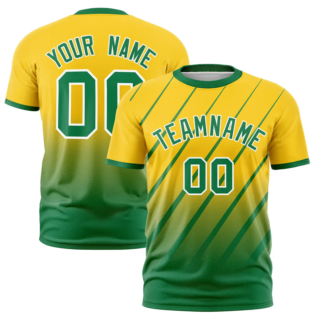Custom Gold01-Kelly Green Gradient Fashion Diagonal Stripe Performance T-Shirt