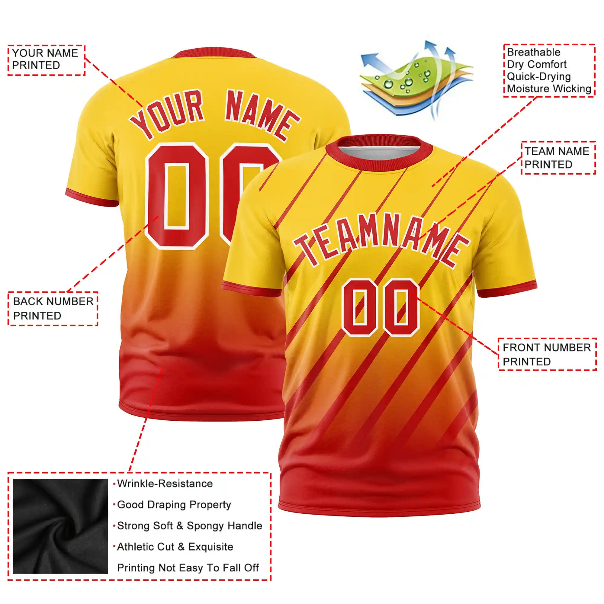 Custom Gold01-Red Gradient Fashion Diagonal Stripe Performance T-Shirt
