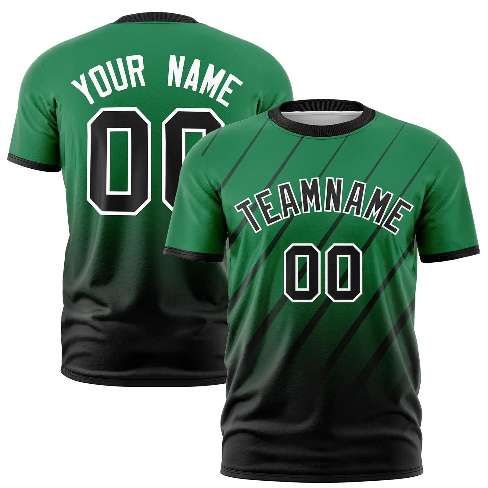 Custom Kelly Green-Black Gradient Fashion Diagonal Stripe Performance T-Shirt