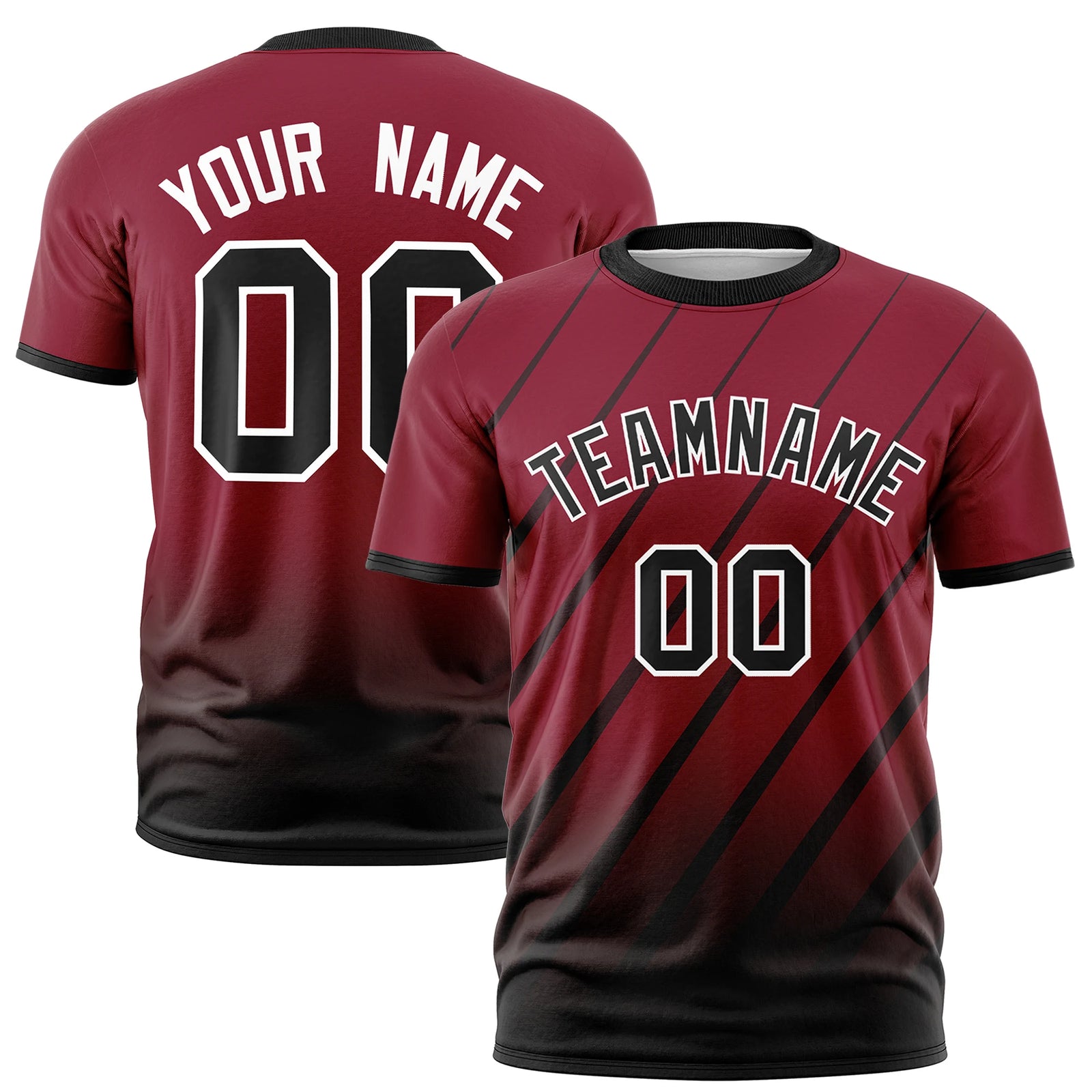 Custom Crimson-Black Gradient Fashion Diagonal Stripe Performance T-Shirt