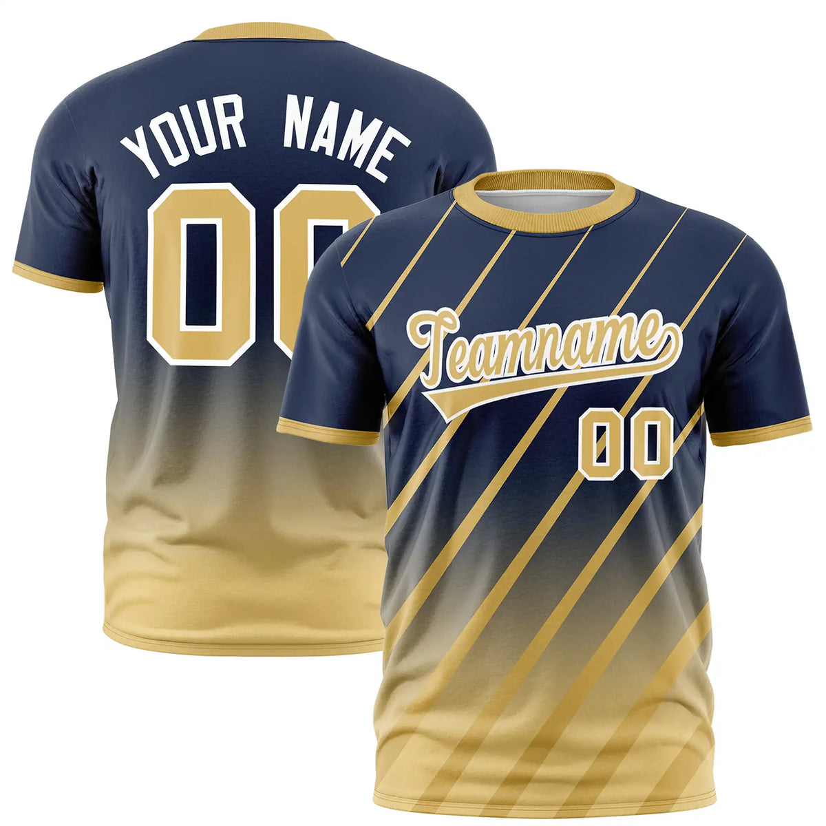 Custom Navy-Old Gold Gradient Fashion Diagonal Stripe Performance T-Shirt