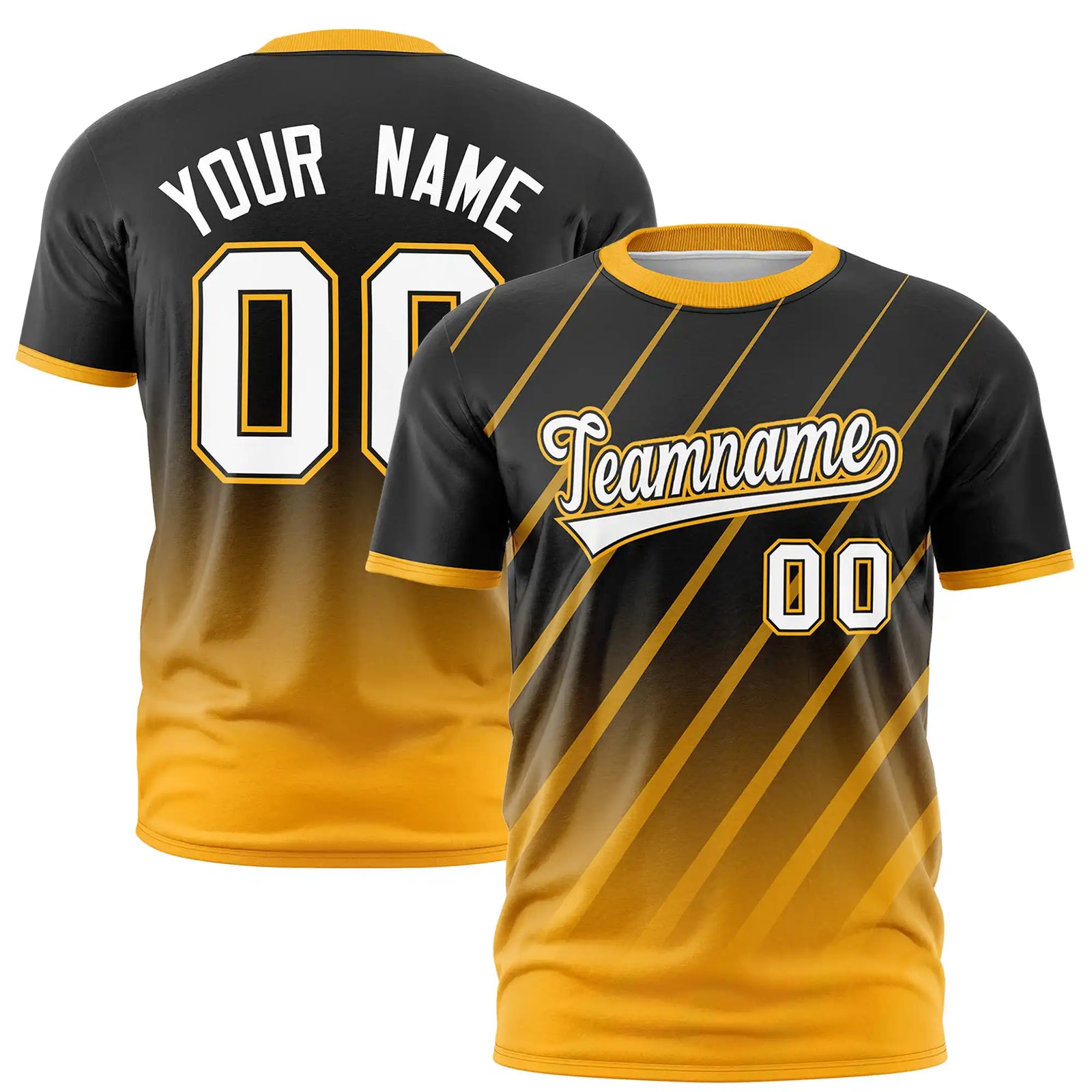 Custom Black-Yellow Gradient Fashion Diagonal Stripe Performance T-Shirt