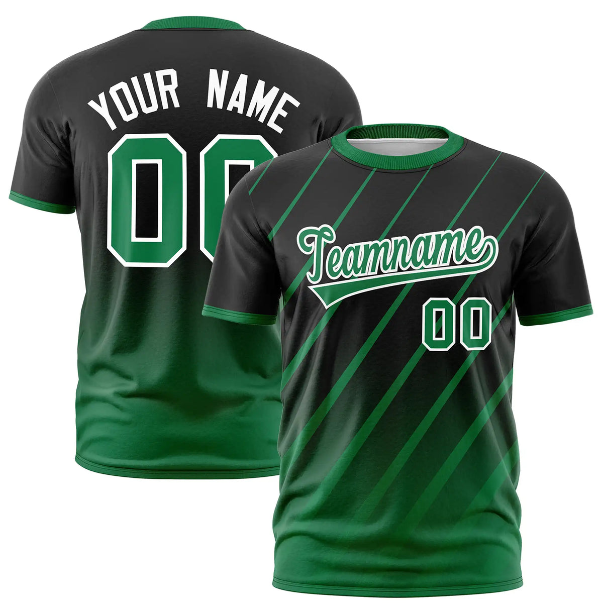 Custom Black-Kelly Green Gradient Fashion Diagonal Stripe Performance T-Shirt