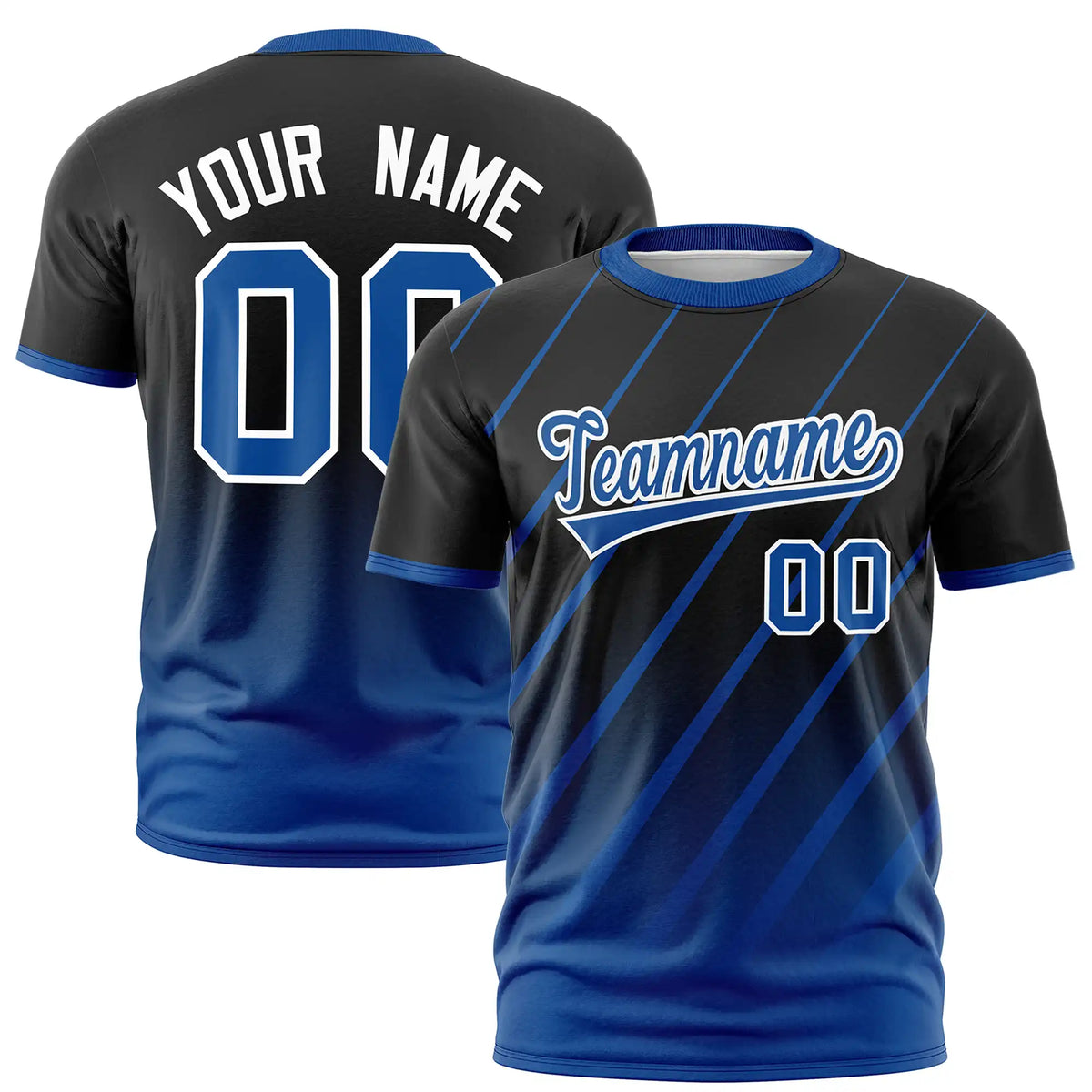 Custom Black-Royal Blue Gradient Fashion Diagonal Stripe Performance T-Shirt