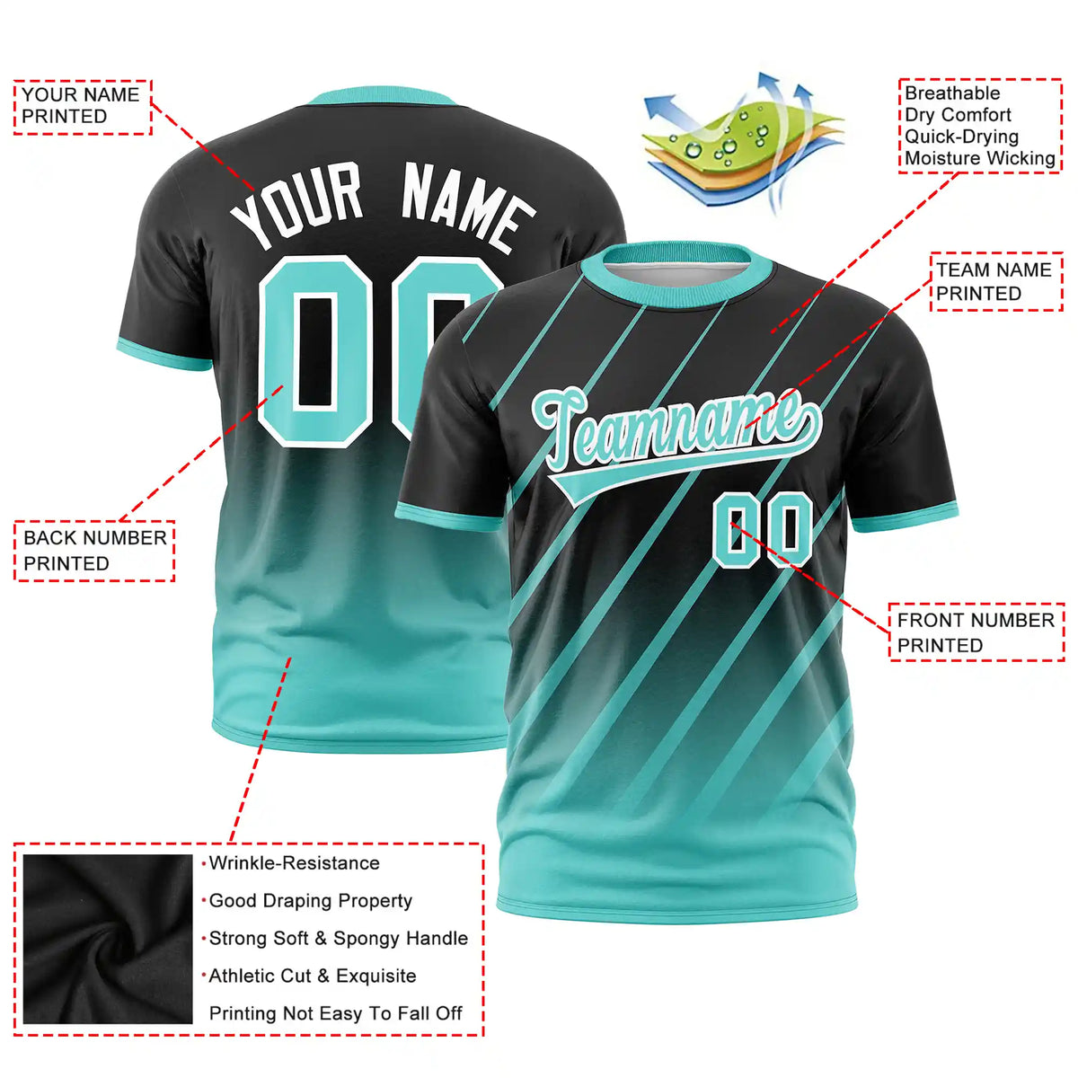 Custom Black-Bright Green Gradient Fashion Diagonal Stripe Performance T-Shirt