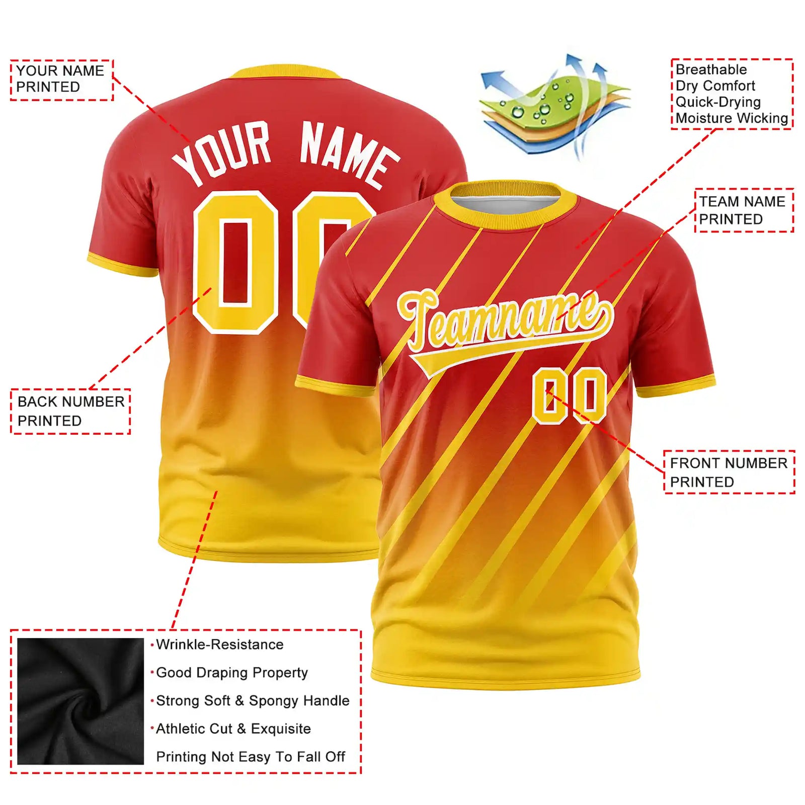 Custom Red-Gold01 Gradient Fashion Diagonal Stripe Performance T-Shirt