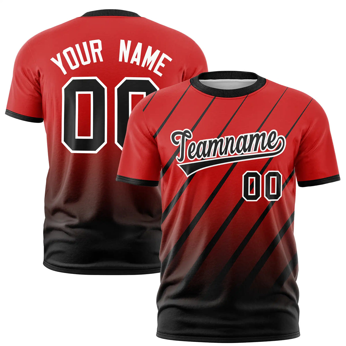 Custom Red-Black Gradient Fashion Diagonal Stripe Performance T-Shirt