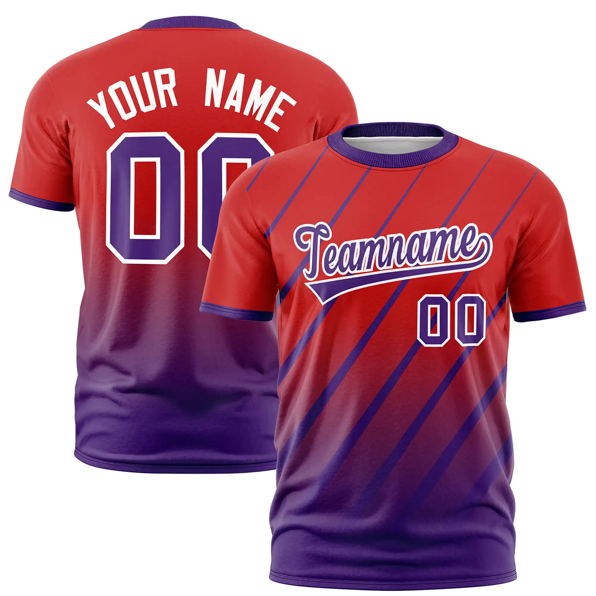 Custom Red-Purple Gradient Fashion Diagonal Stripe Performance T-Shirt