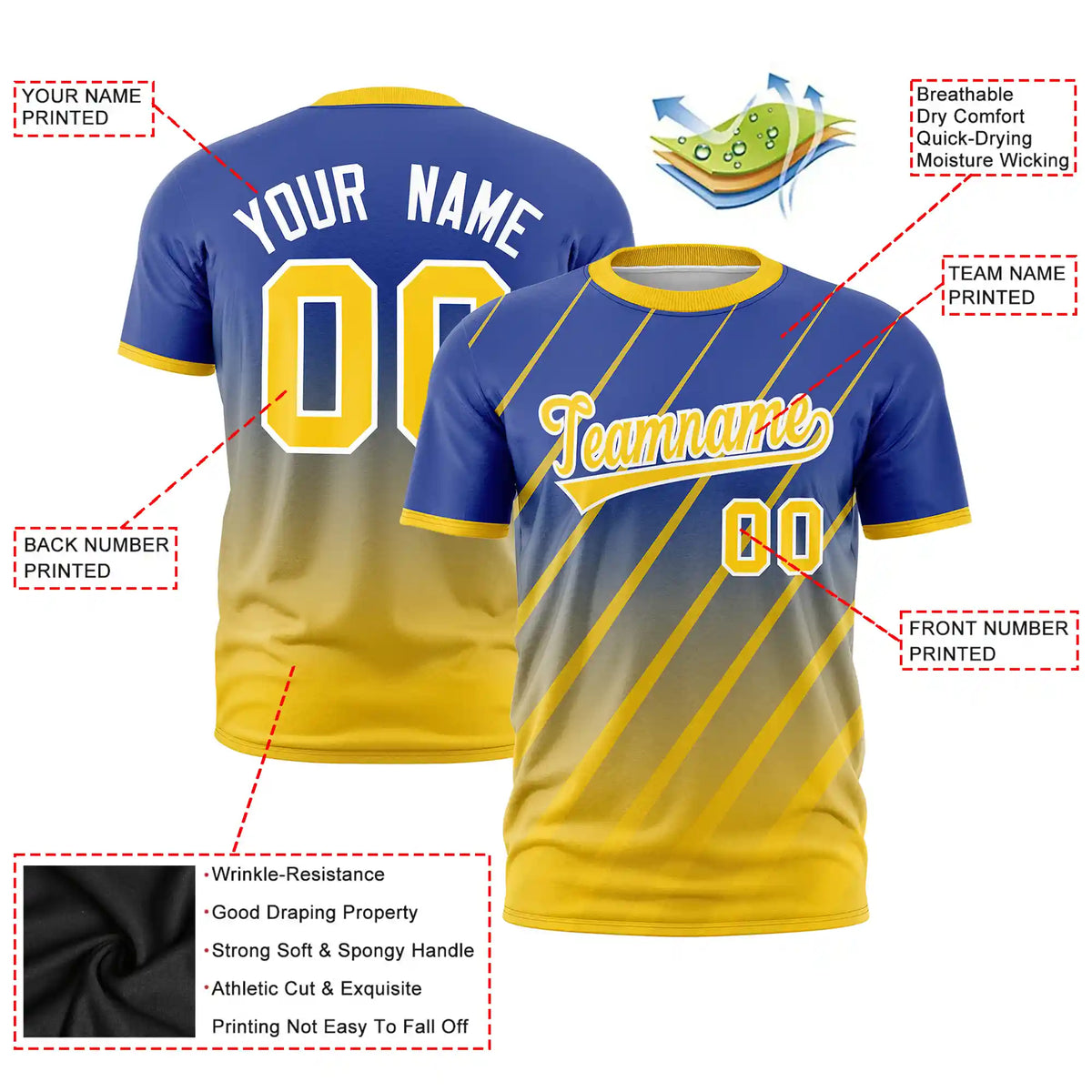 Custom Royal Blue-Gold01 Gradient Fashion Diagonal Stripe Performance T-Shirt