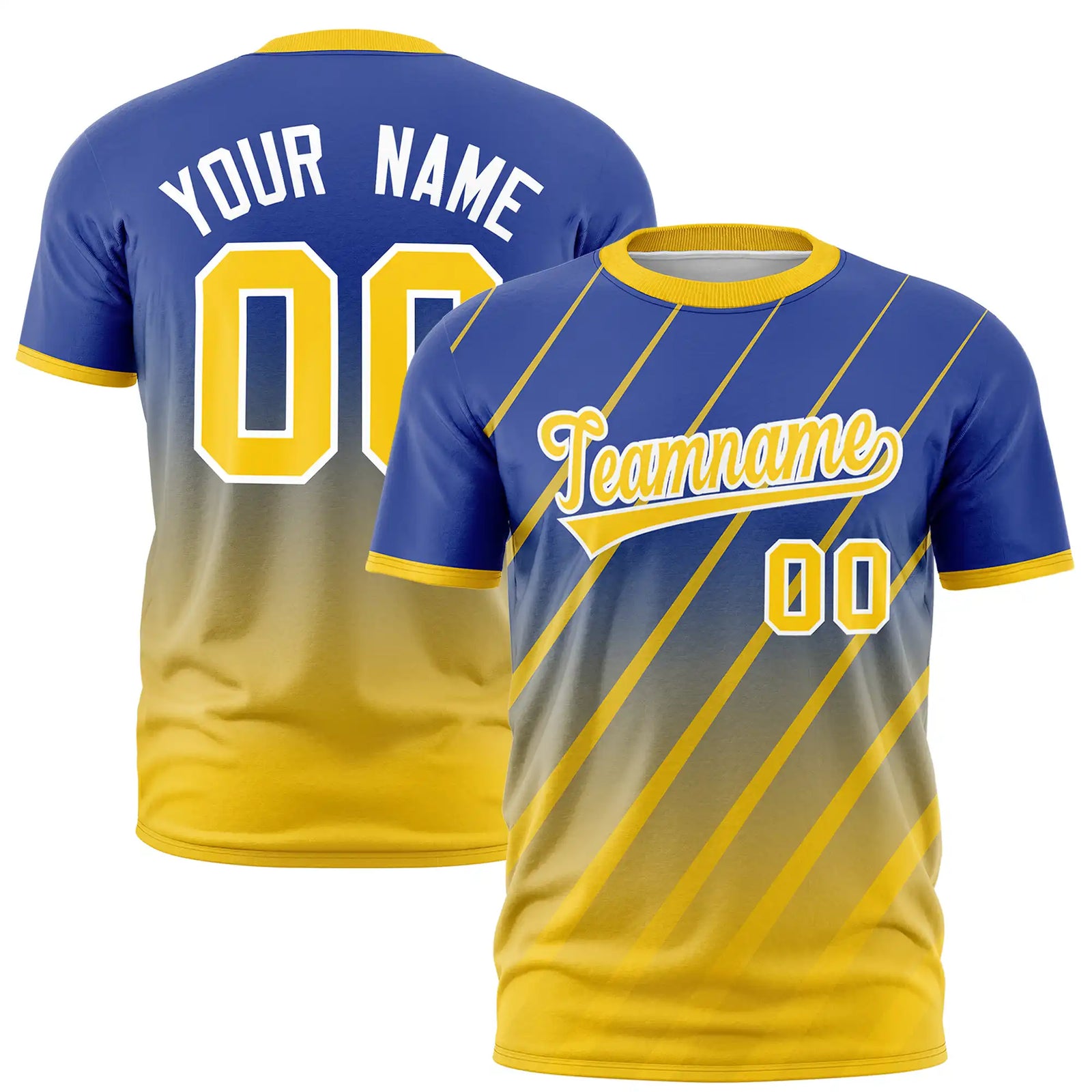 Custom Royal Blue-Gold01 Gradient Fashion Diagonal Stripe Performance T-Shirt
