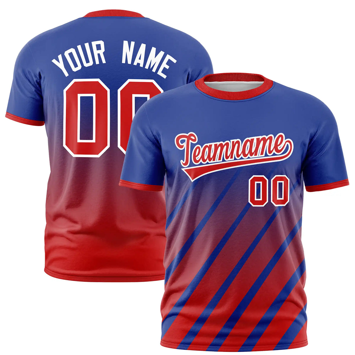 Custom Royal Blue-Red Gradient Fashion Diagonal Stripe Performance T-Shirt