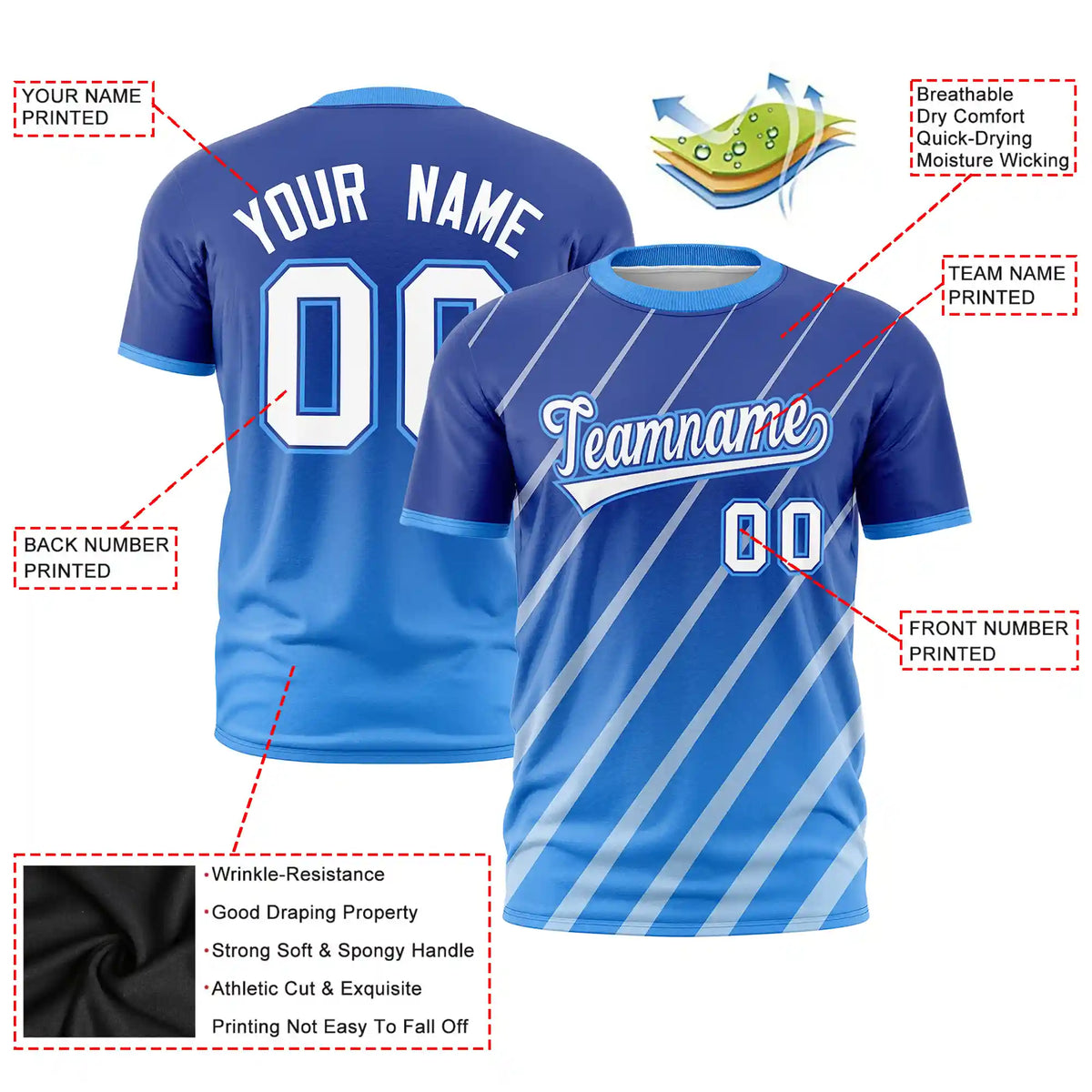 Custom Royal Blue-White Gradient Fashion Diagonal Stripe Performance T-Shirt